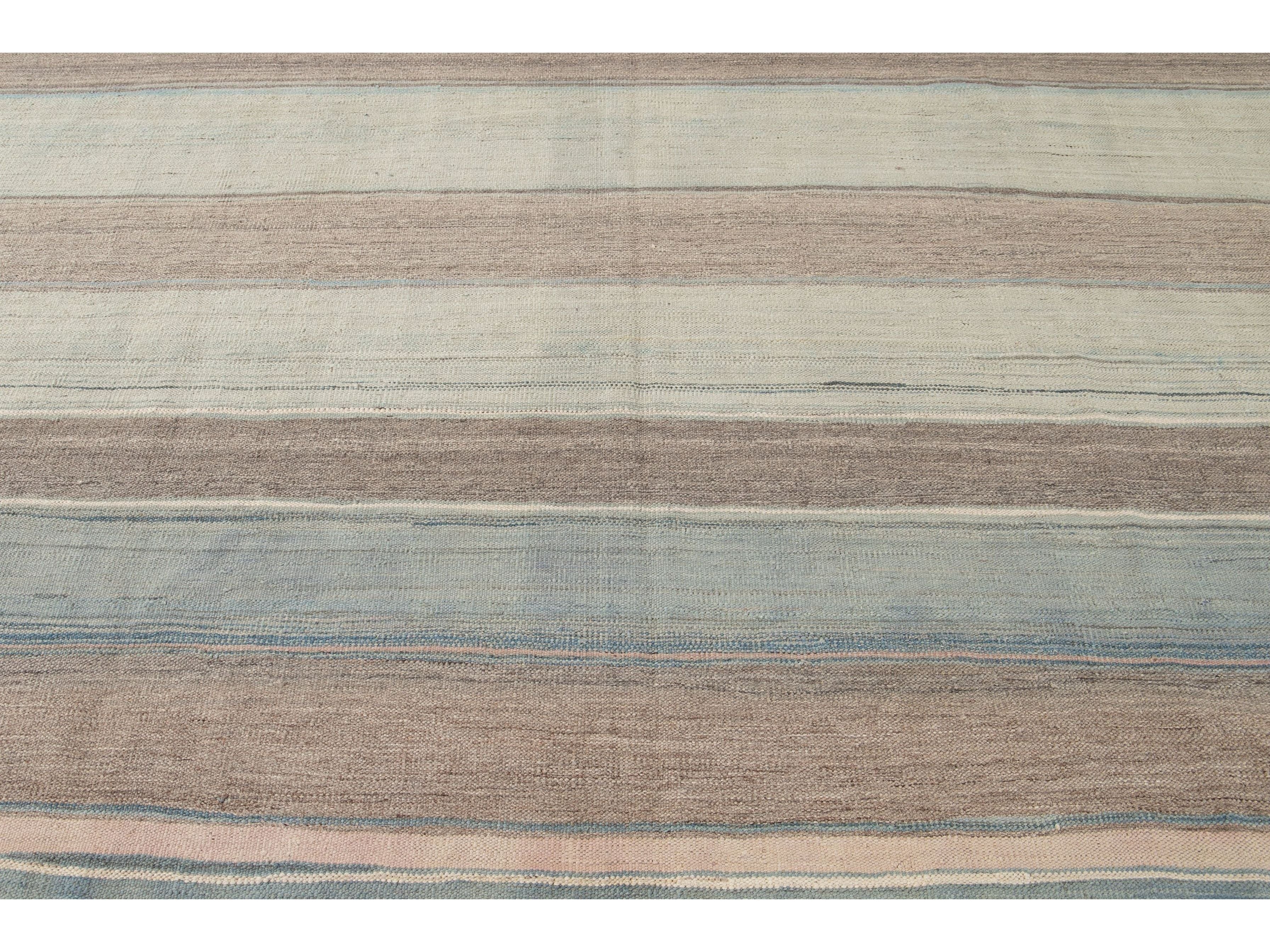 Modern Striped Kilim Wool Rug 9 X 12