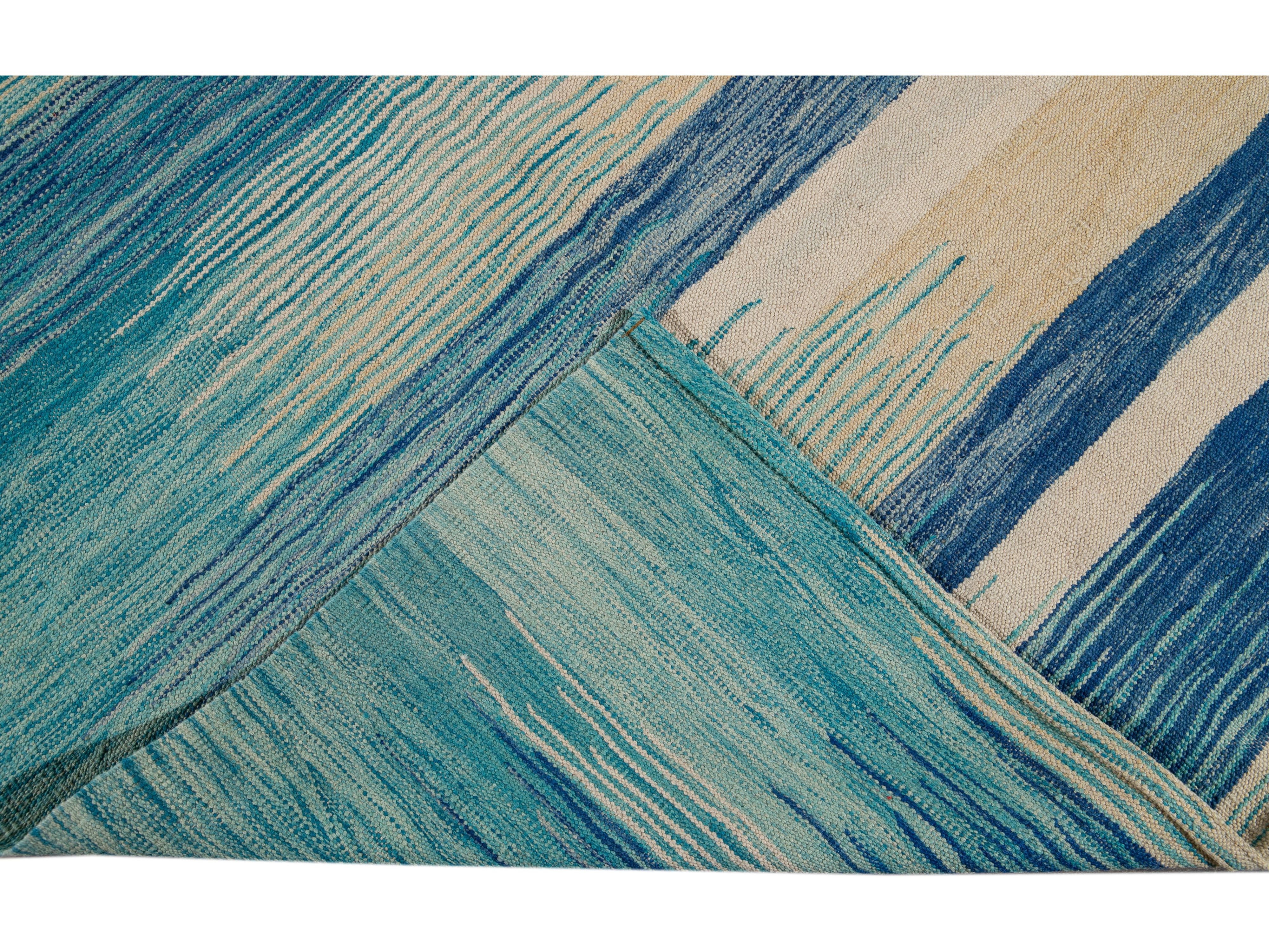 Modern Flat-Weave Wool Rug 9 X 12