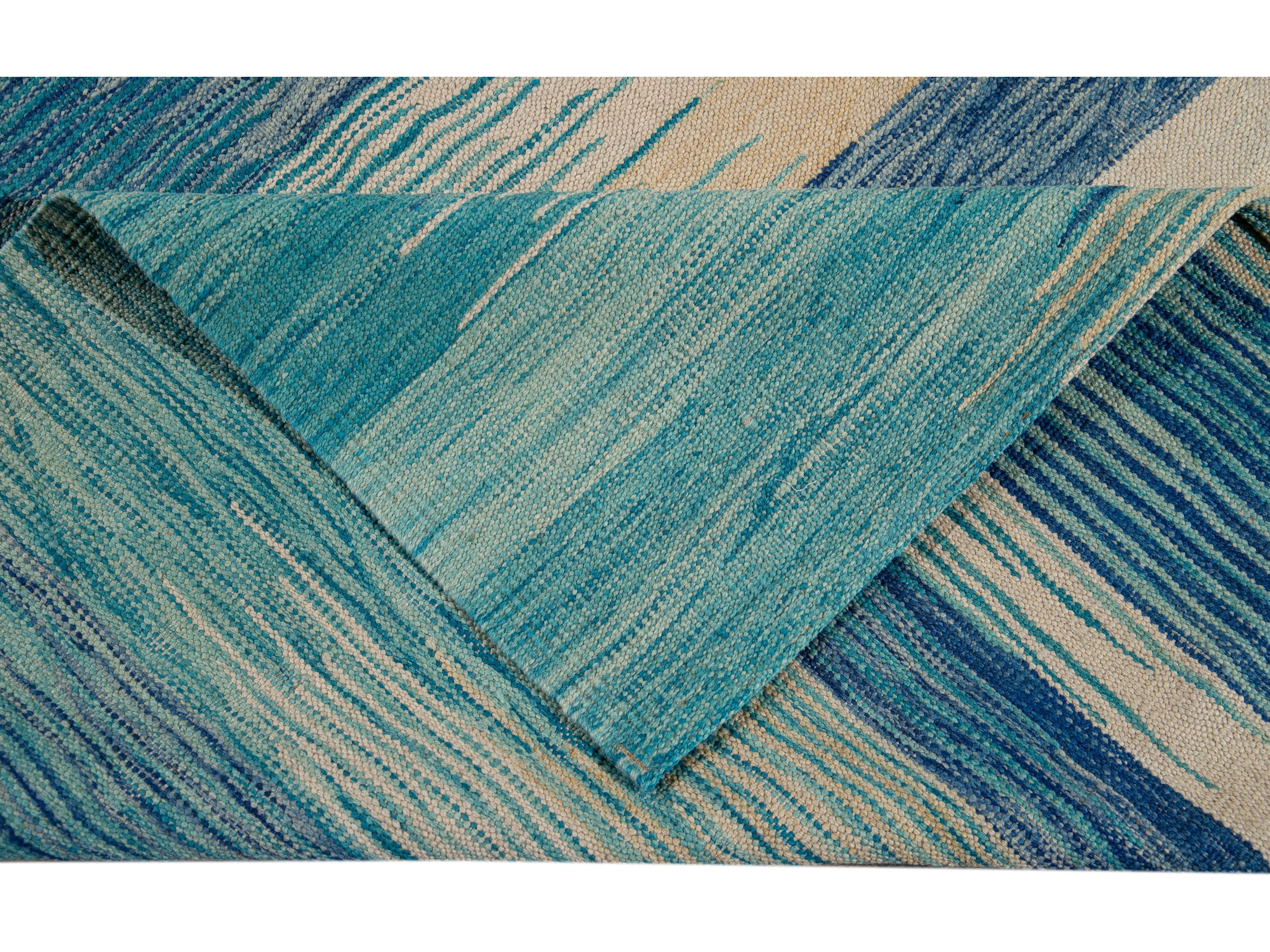 Modern Flat-Weave Wool Rug 9 X 12