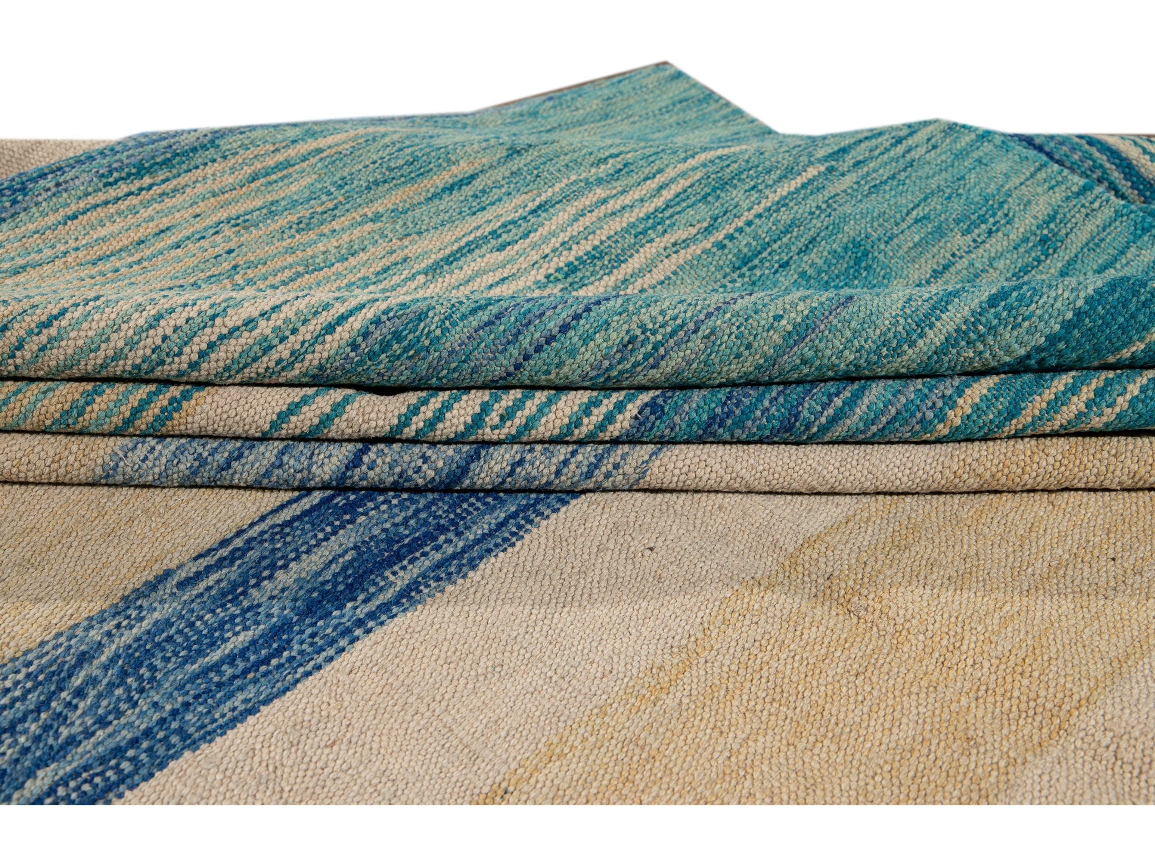 Modern Flat-Weave Wool Rug 9 X 12