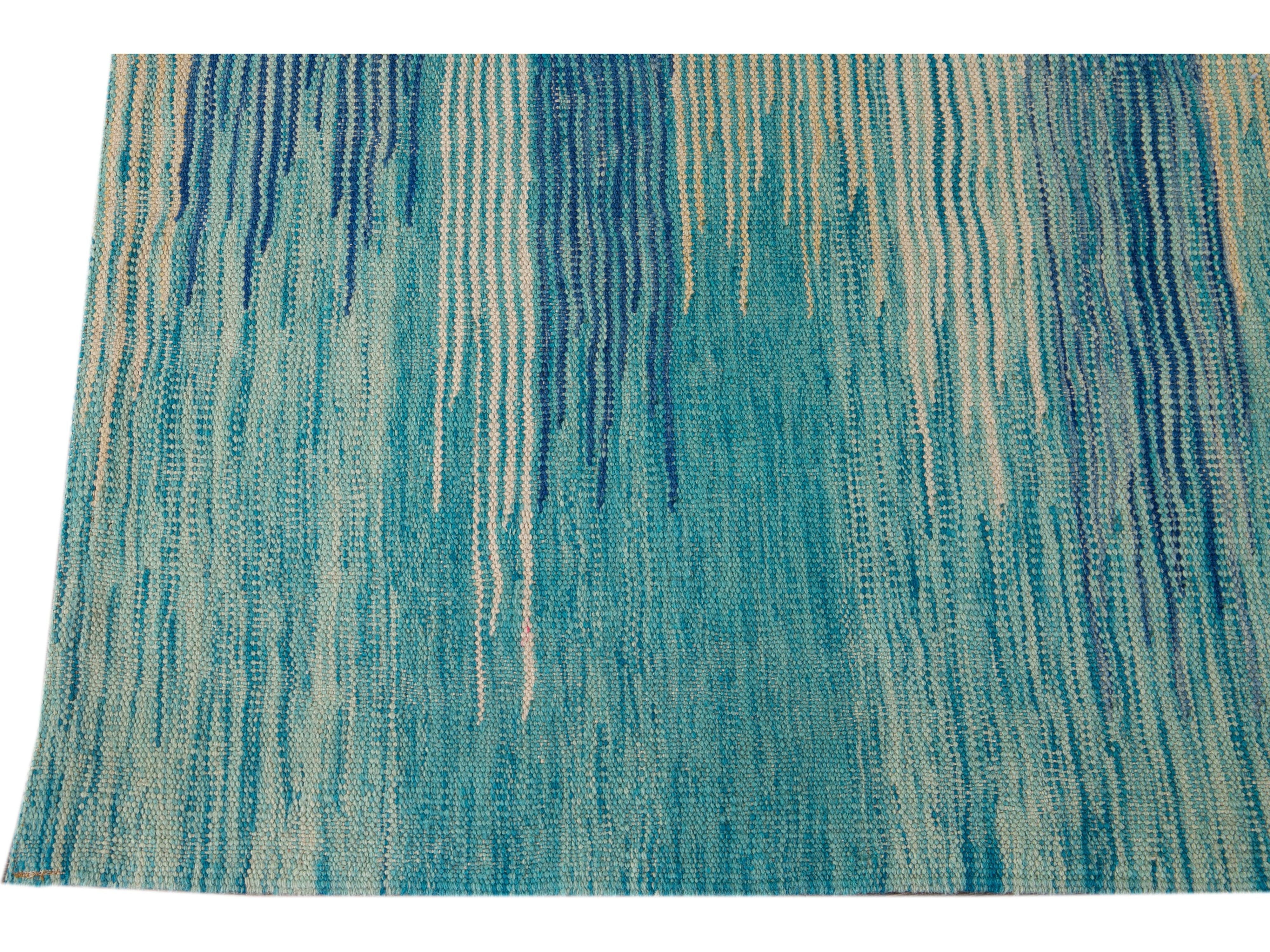 Modern Flat-Weave Wool Rug 9 X 12