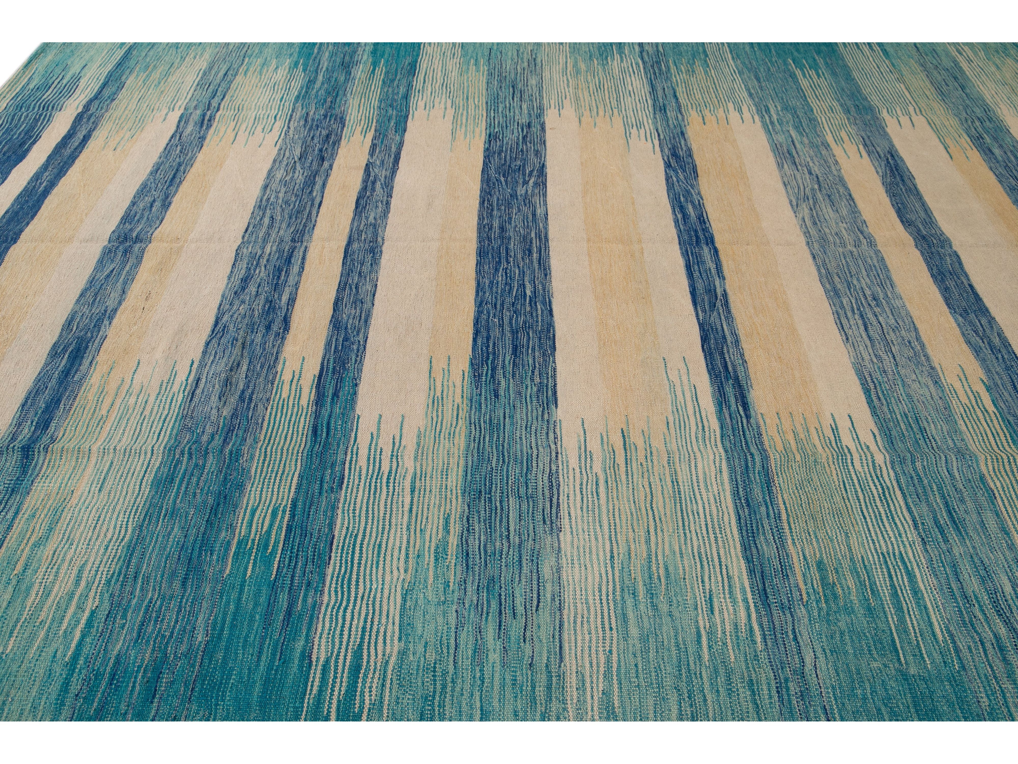 Modern Flat-Weave Wool Rug 9 X 12
