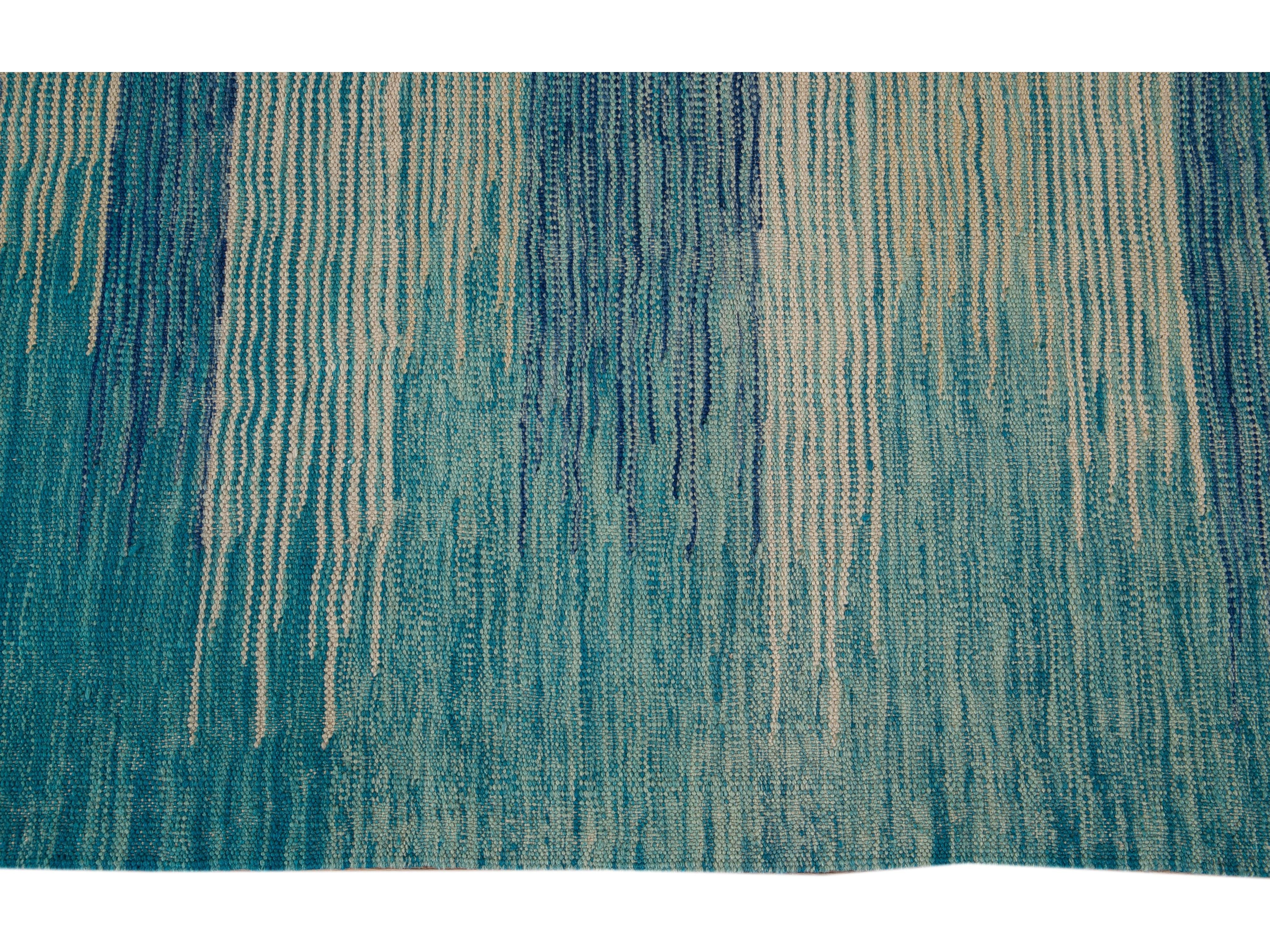Modern Flat-Weave Wool Rug 9 X 12