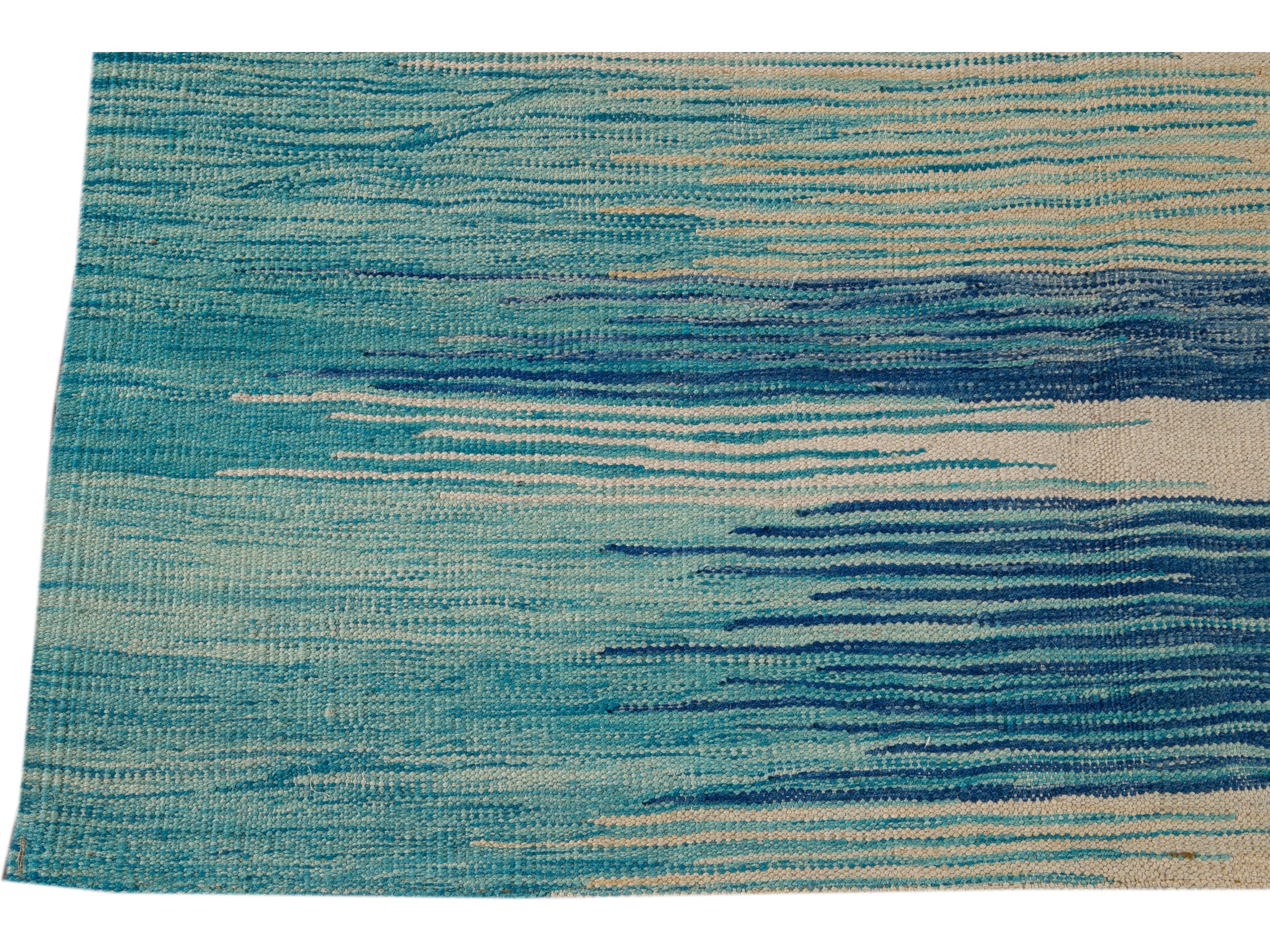 Modern Flat-Weave Wool Rug 9 X 12