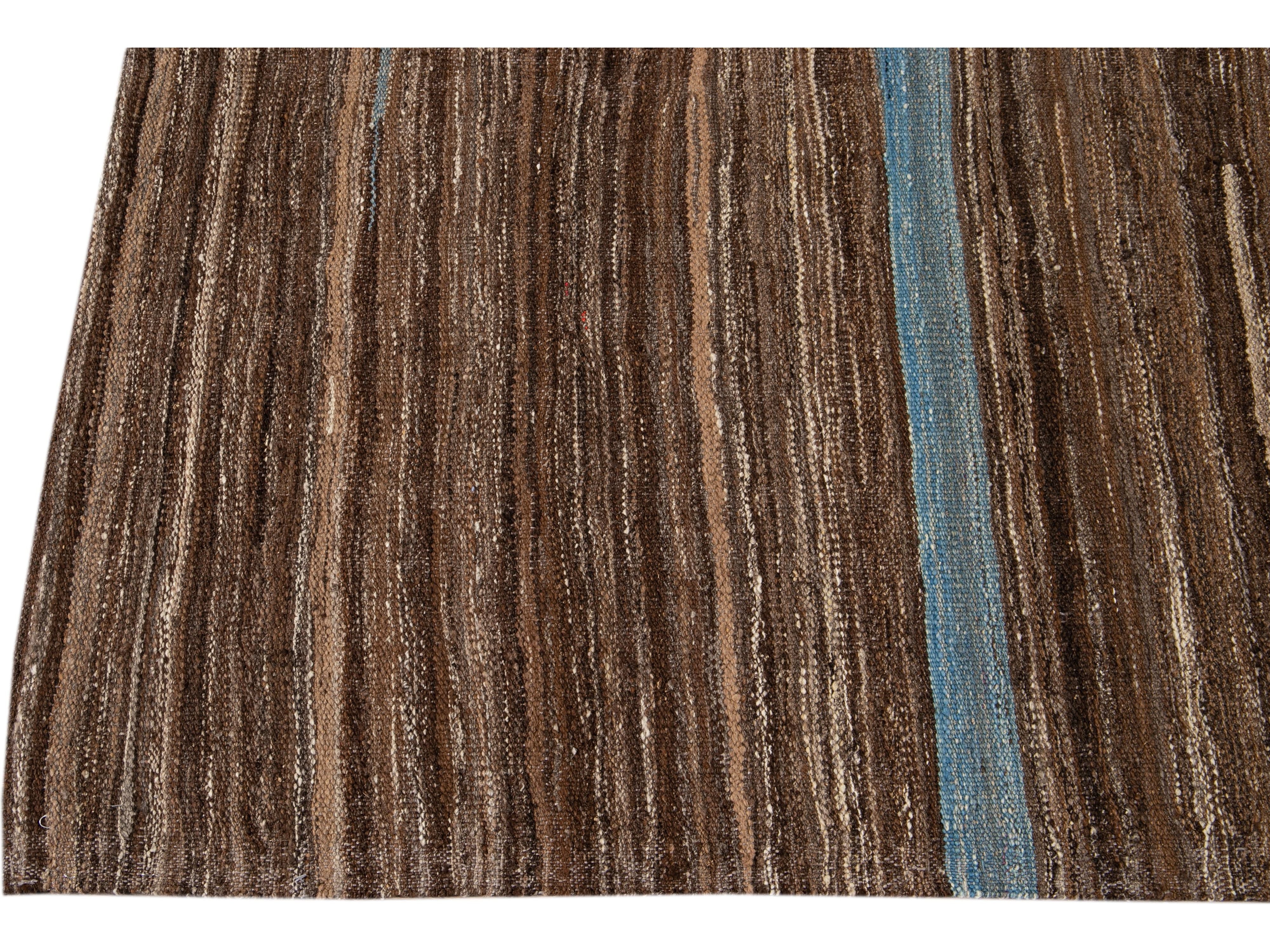 Modern Flat-Weave Wool Rug 9 X 12