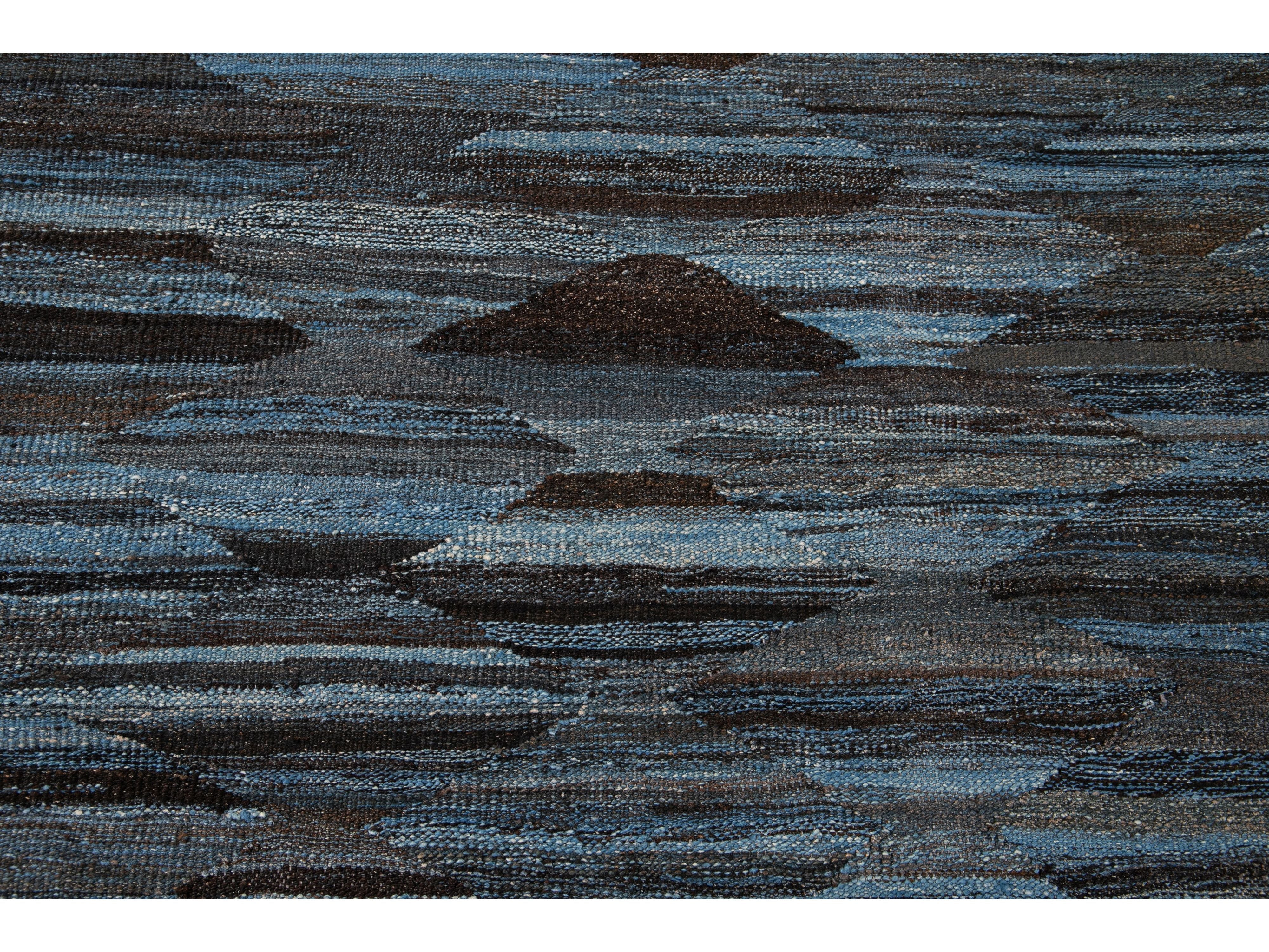 Modern Flat-Weave Wool Rug, 9 X 12