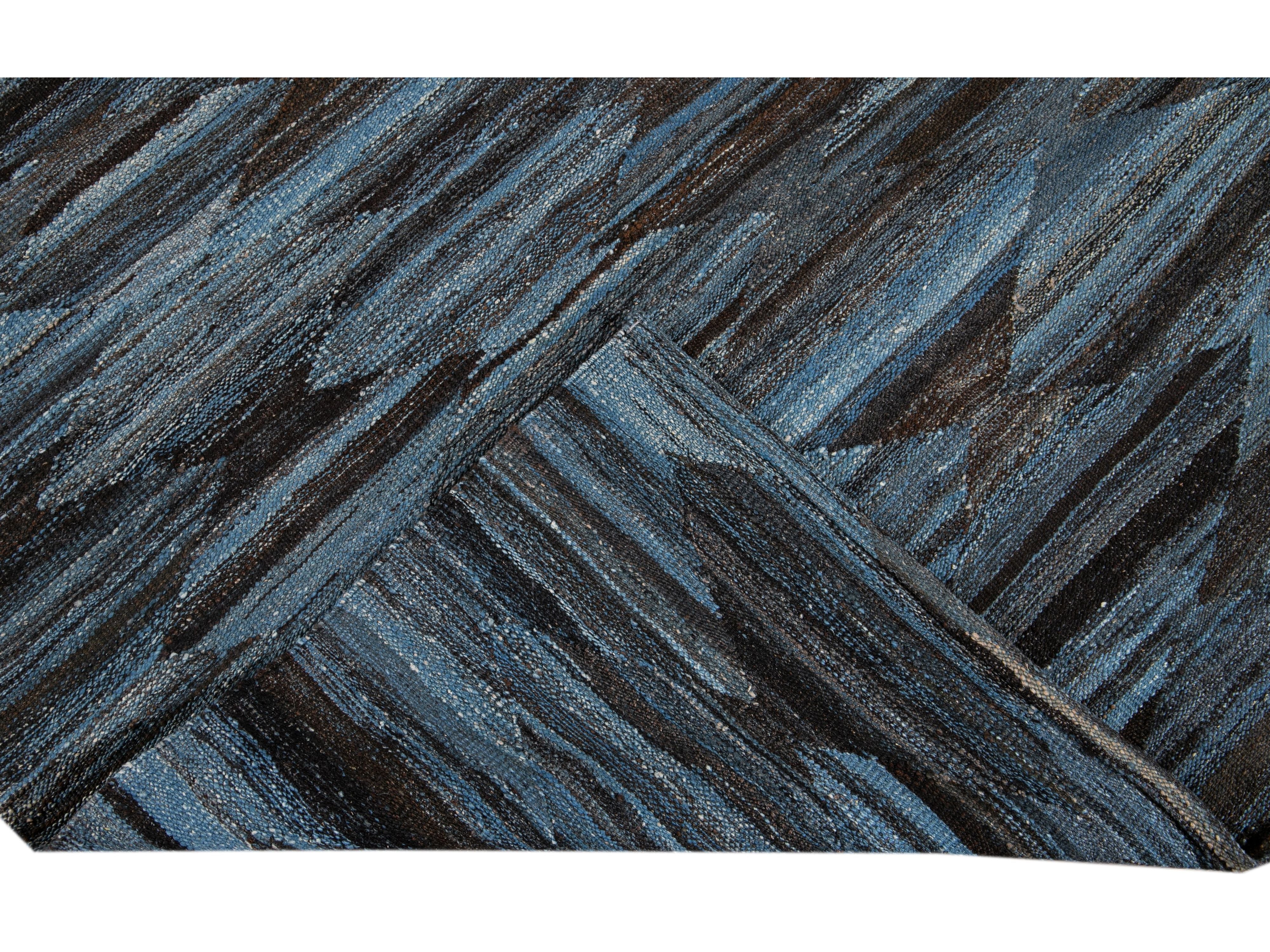 Modern Flat-Weave Wool Rug, 9 X 12