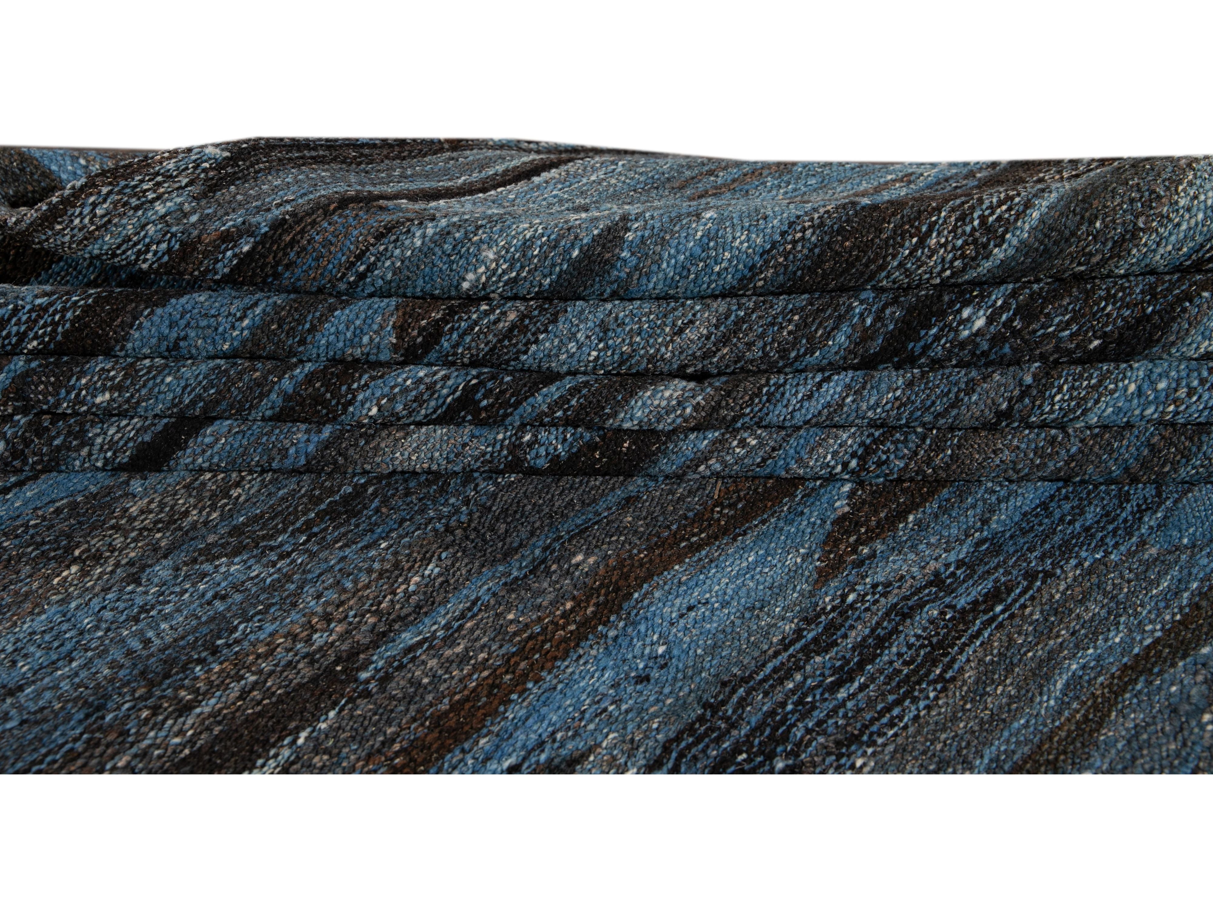 Modern Flat-Weave Wool Rug, 9 X 12