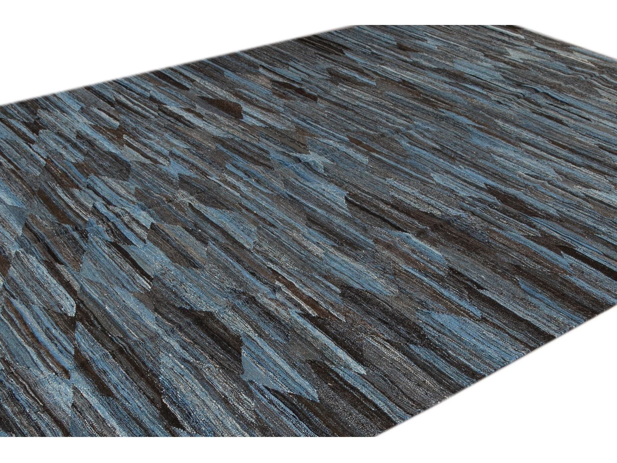Modern Flat-Weave Wool Rug, 9 X 12