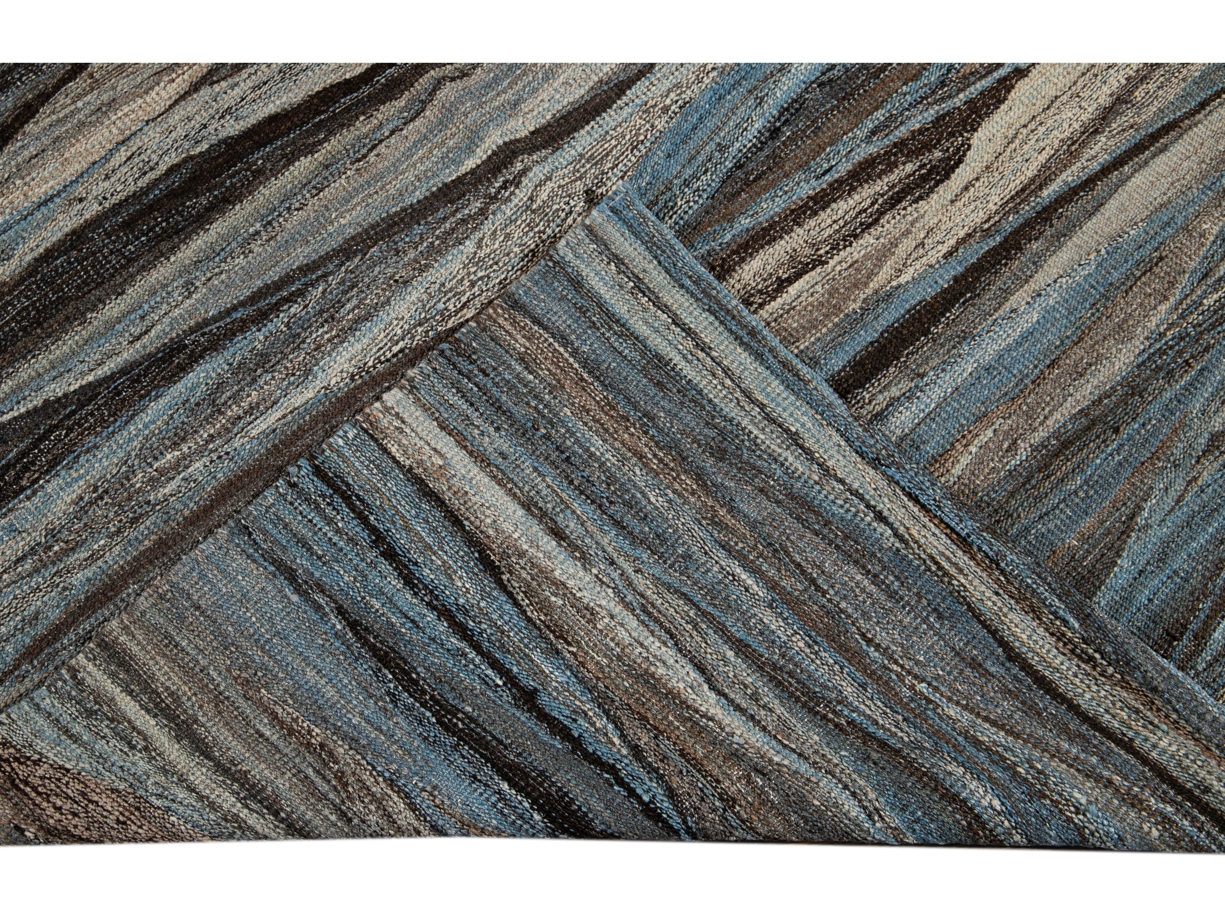 Modern Flat-Weave Wool Rug 9 X 12