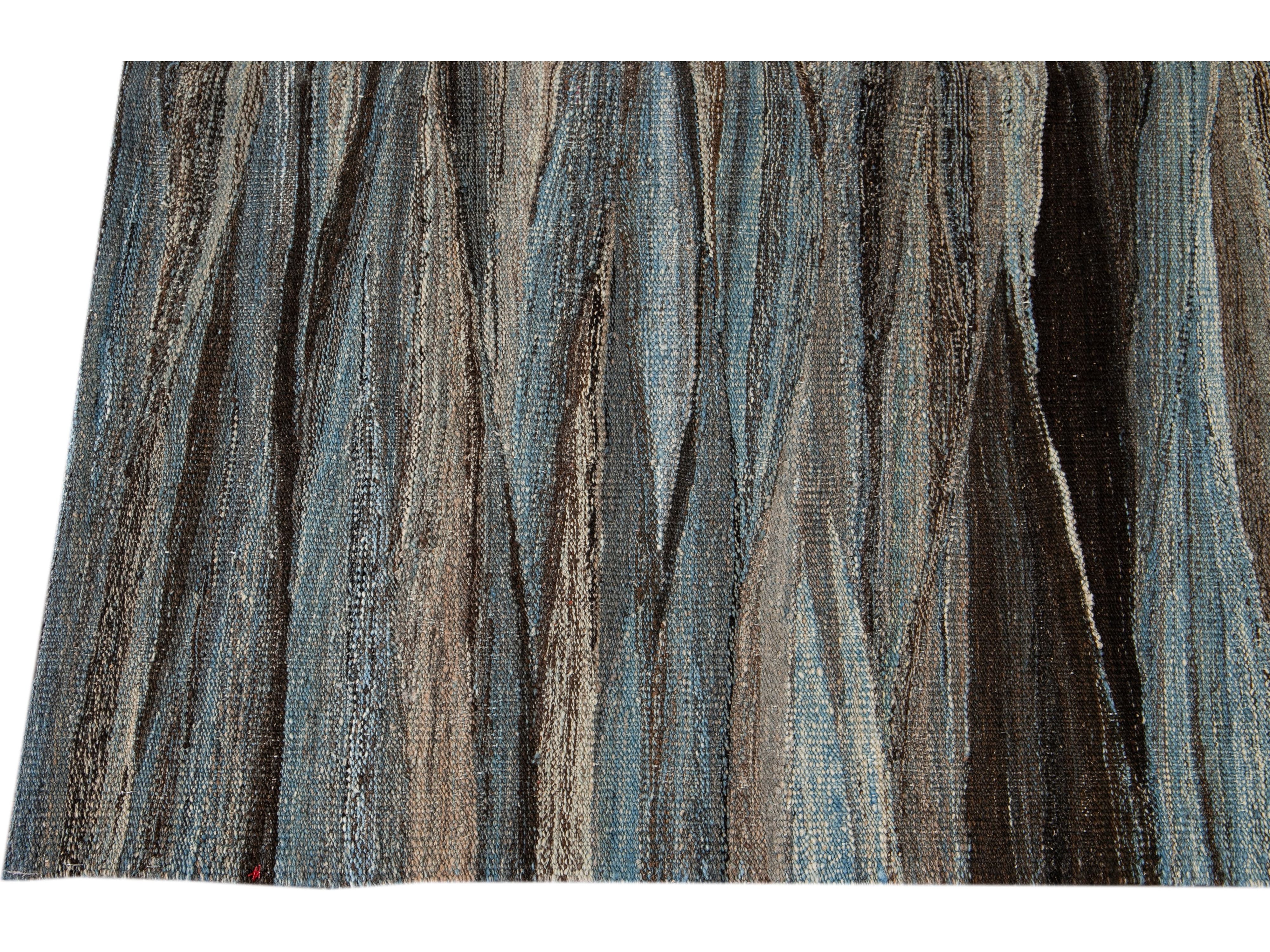 Modern Flat-Weave Wool Rug 9 X 12