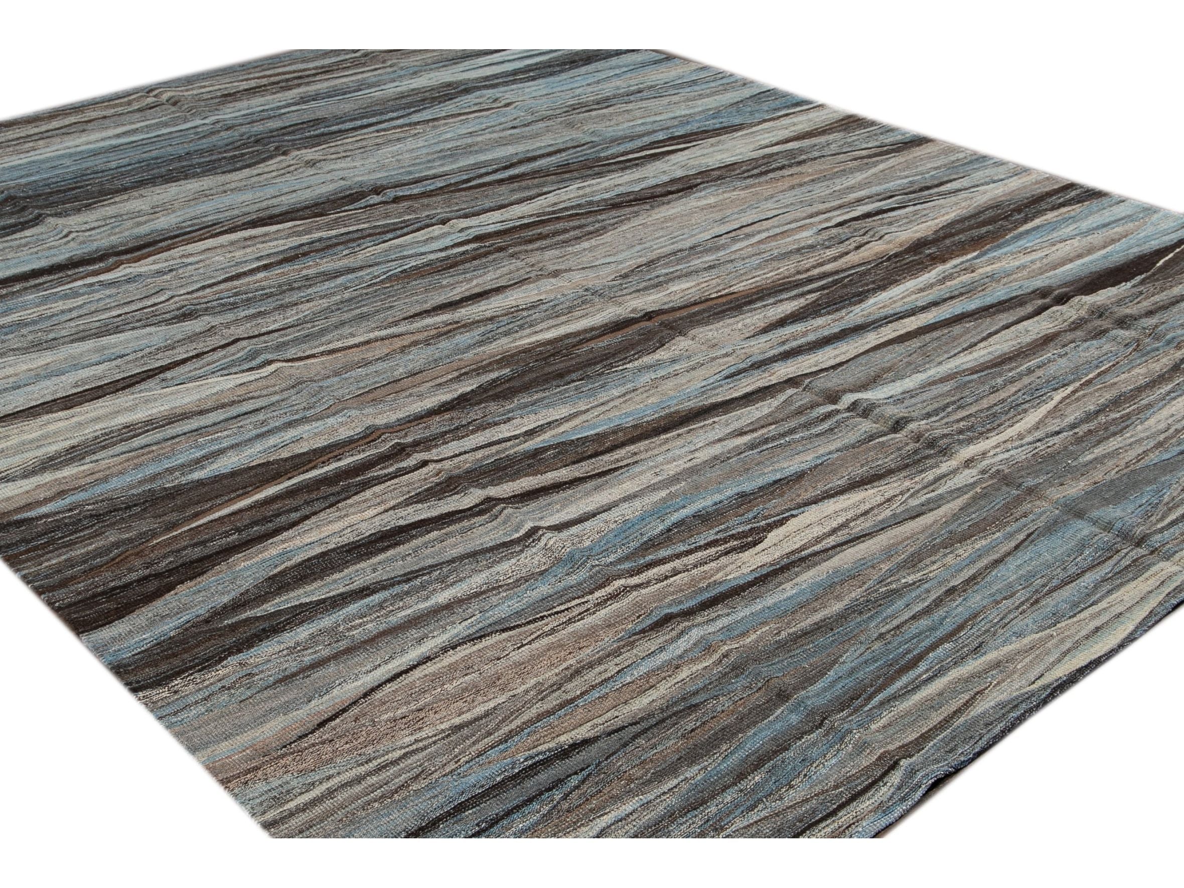 Modern Flat-Weave Wool Rug 9 X 12