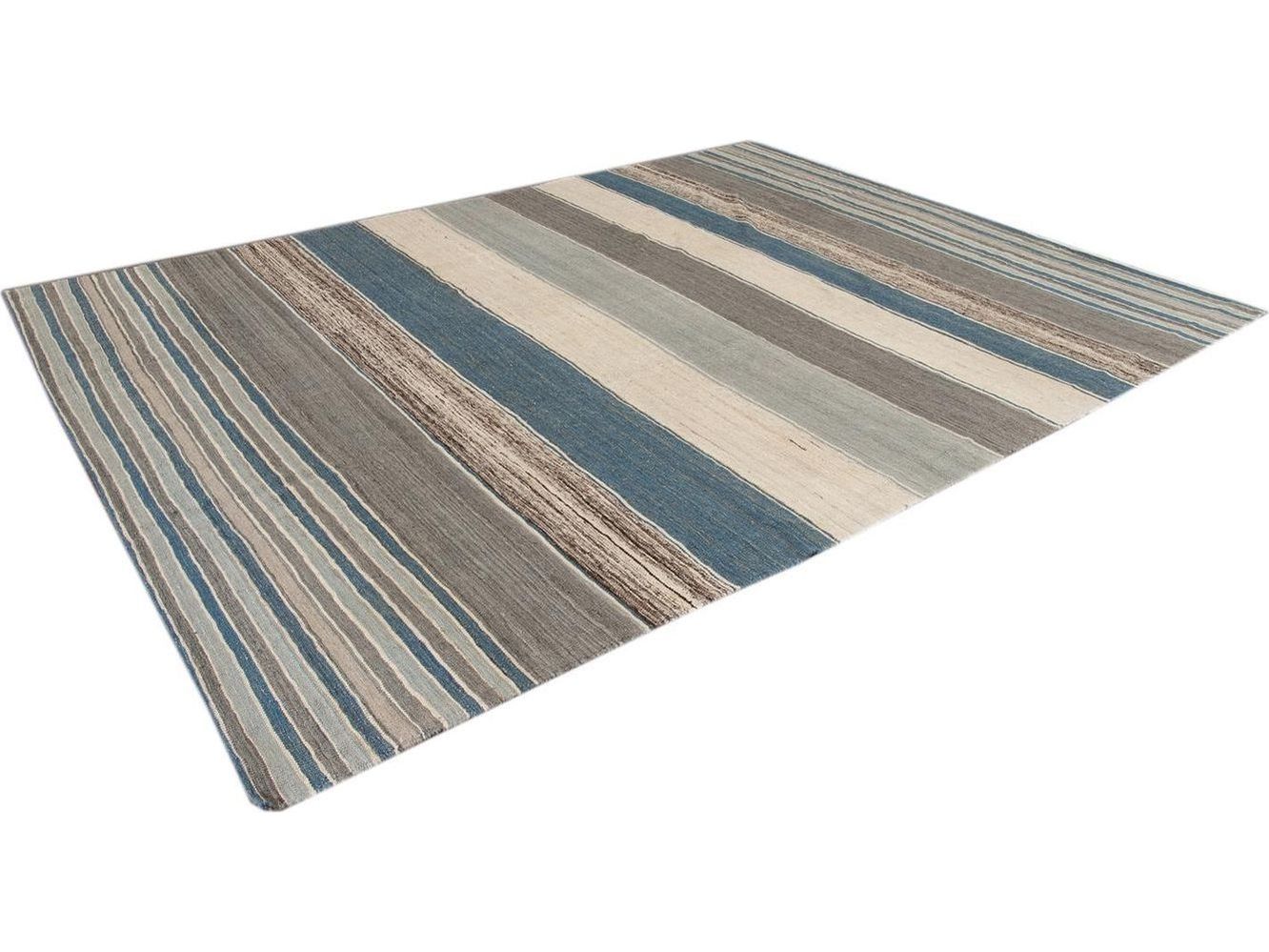 Modern Flat-Weave Kilim Striped Wool Rug 9 X 12