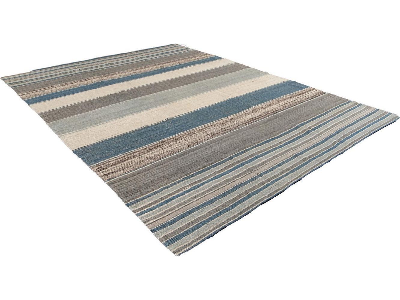 Modern Flat-Weave Kilim Striped Wool Rug 9 X 12