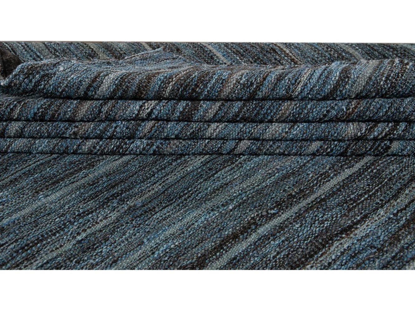Modern Flat-Weave Kilim Striped Wool Rug 9 X 12