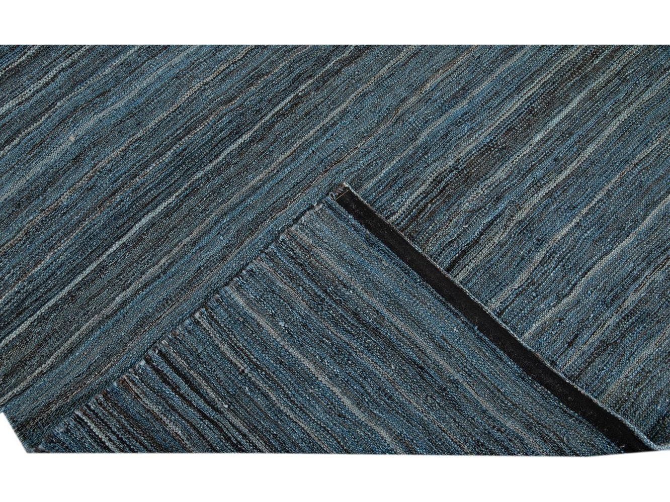 Modern Flat-Weave Kilim Striped Wool Rug 9 X 12