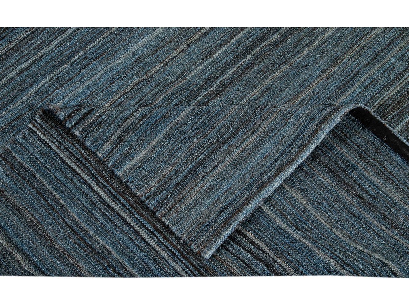 Modern Flat-Weave Kilim Striped Wool Rug 9 X 12