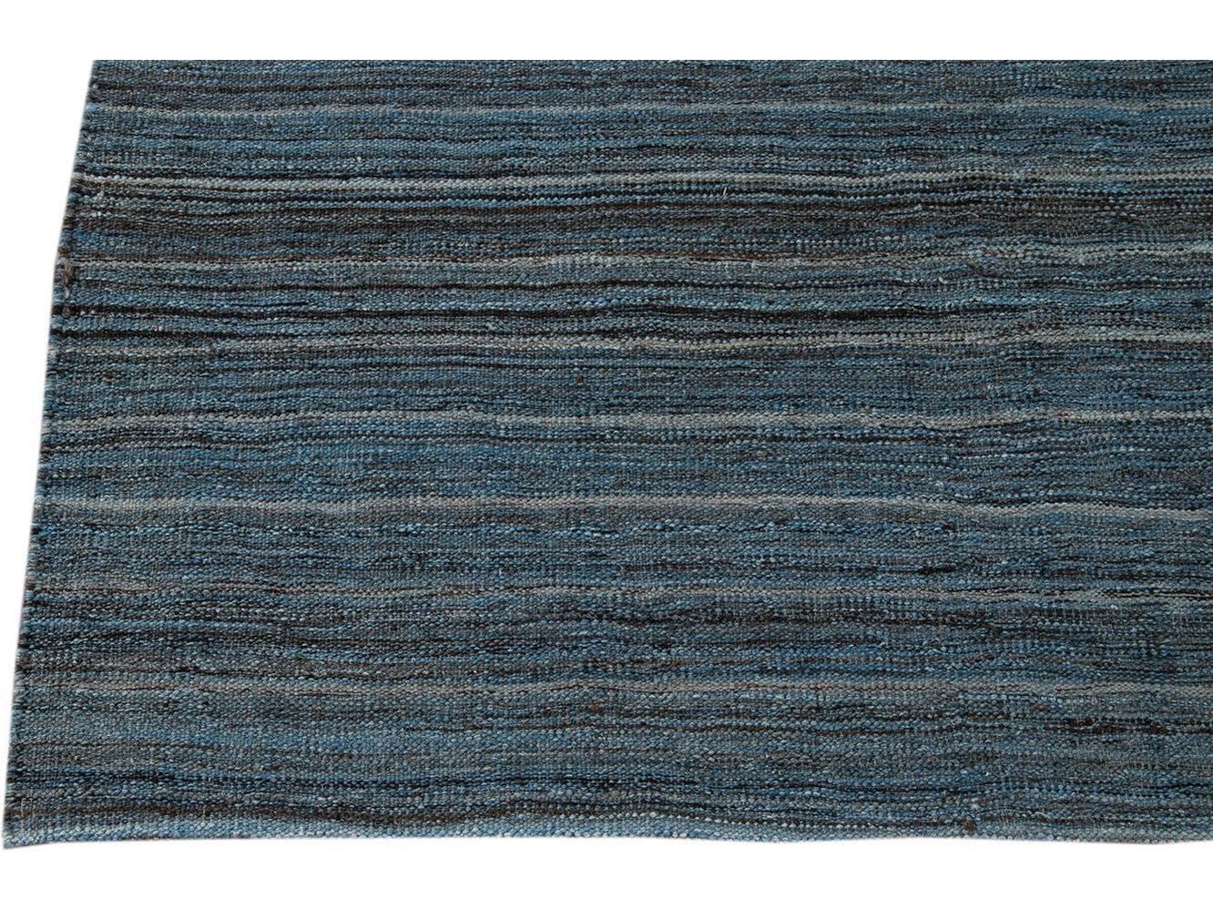 Modern Flat-Weave Kilim Striped Wool Rug 9 X 12