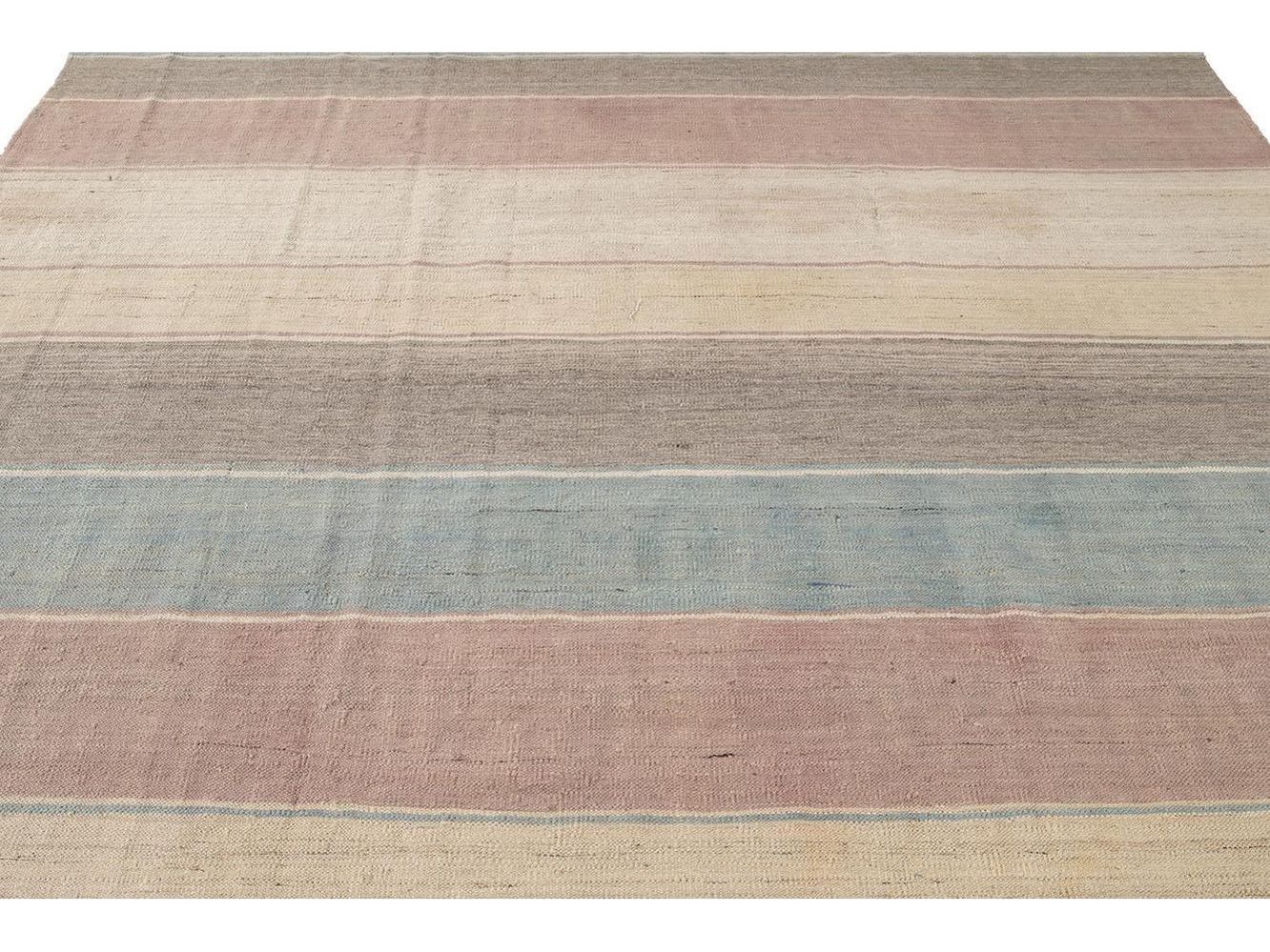 Modern Flat-Weave Kilim Wool Rug 9 X 12