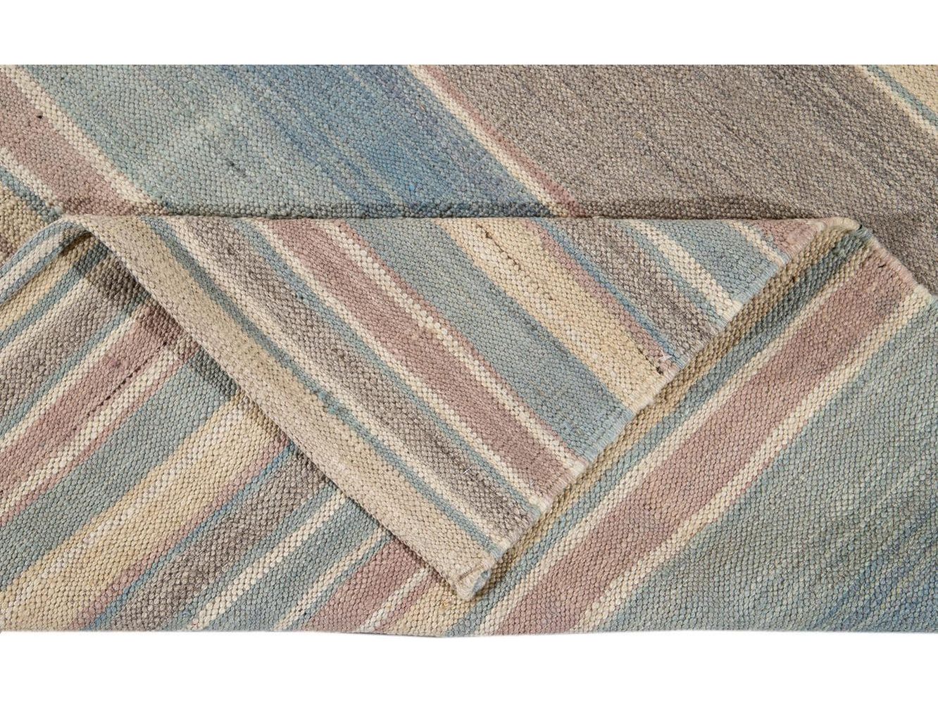 Modern Flat-Weave Kilim Wool Rug 9 X 12