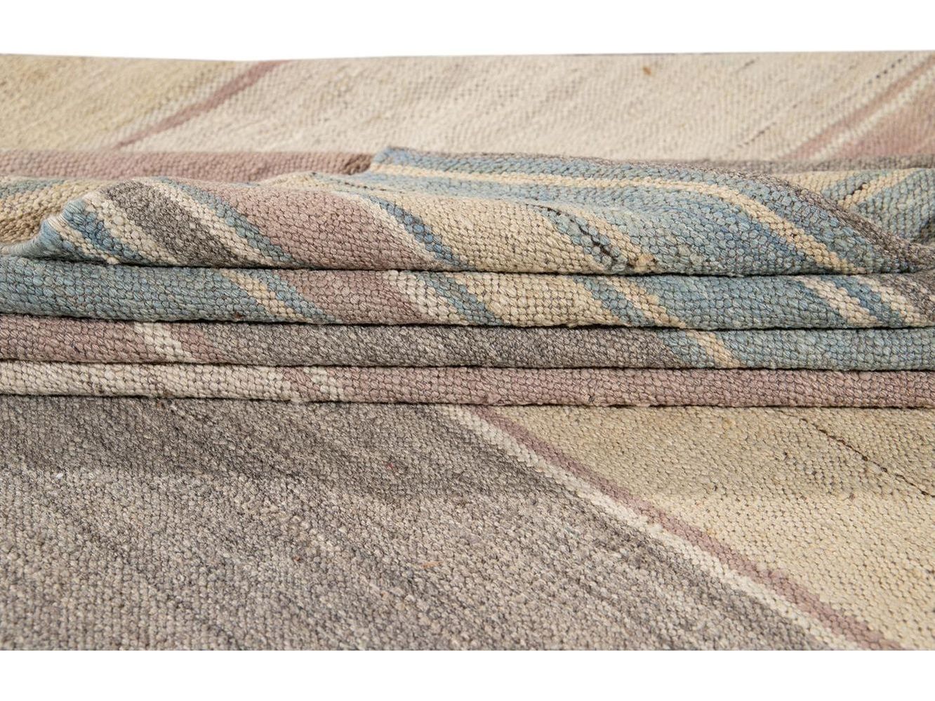 Modern Flat-Weave Kilim Wool Rug 9 X 12