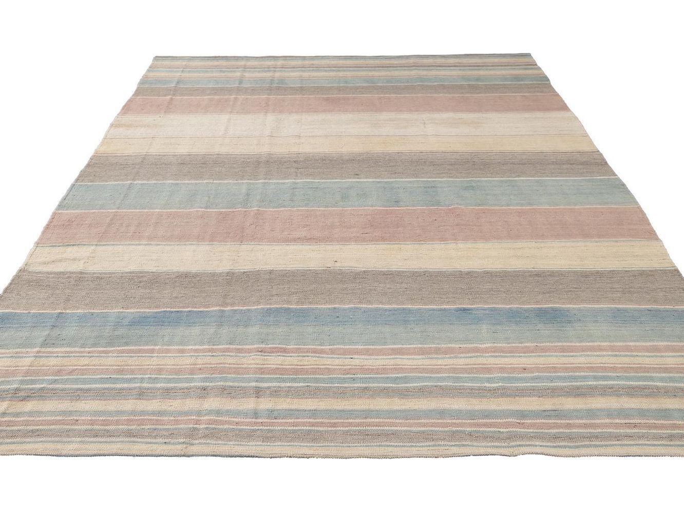 Modern Flat-Weave Kilim Wool Rug 9 X 12