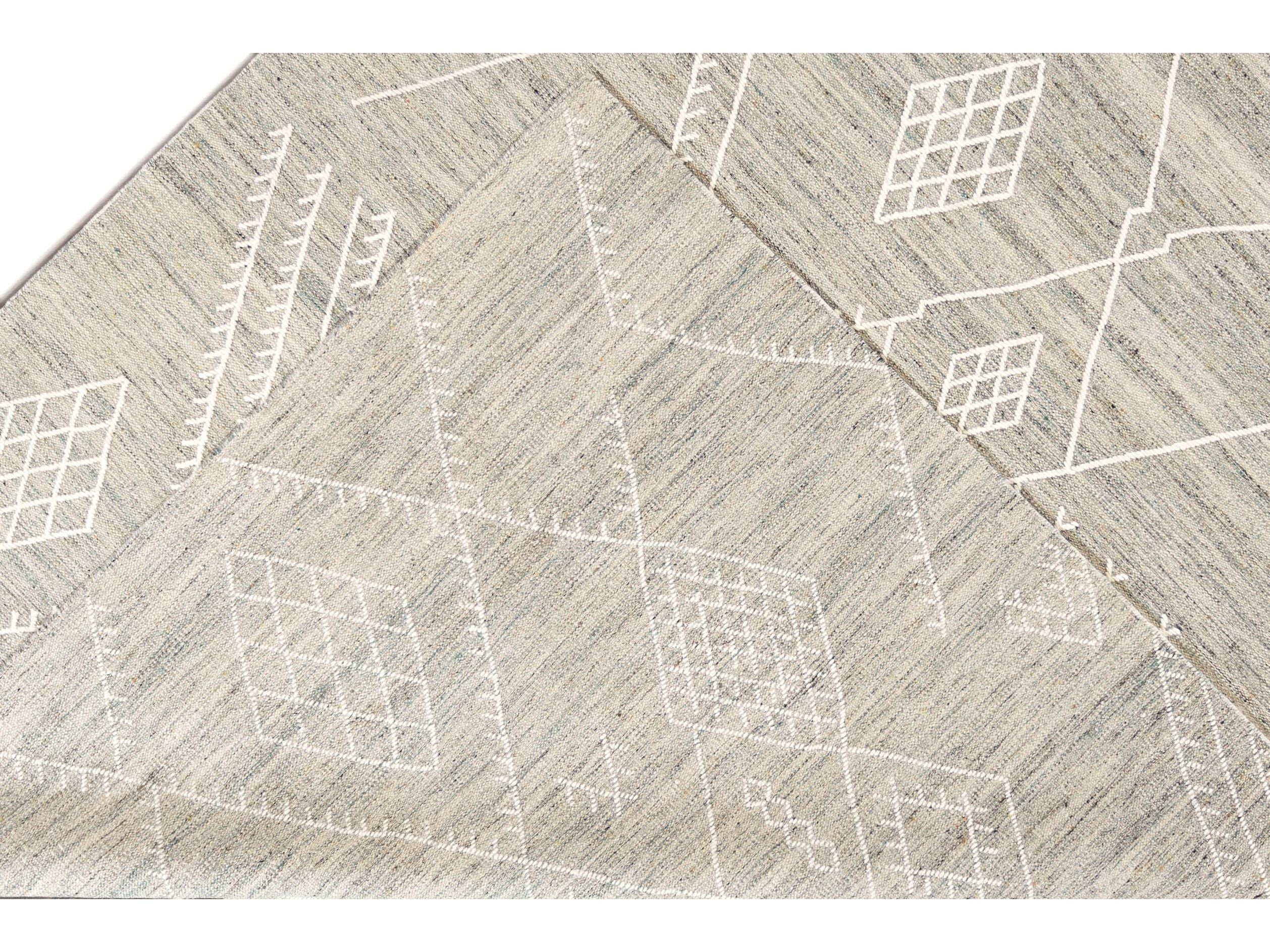 Beige Apadana's Nantucket Collection Flatweave Kilim Coastal Designed Wool Rug