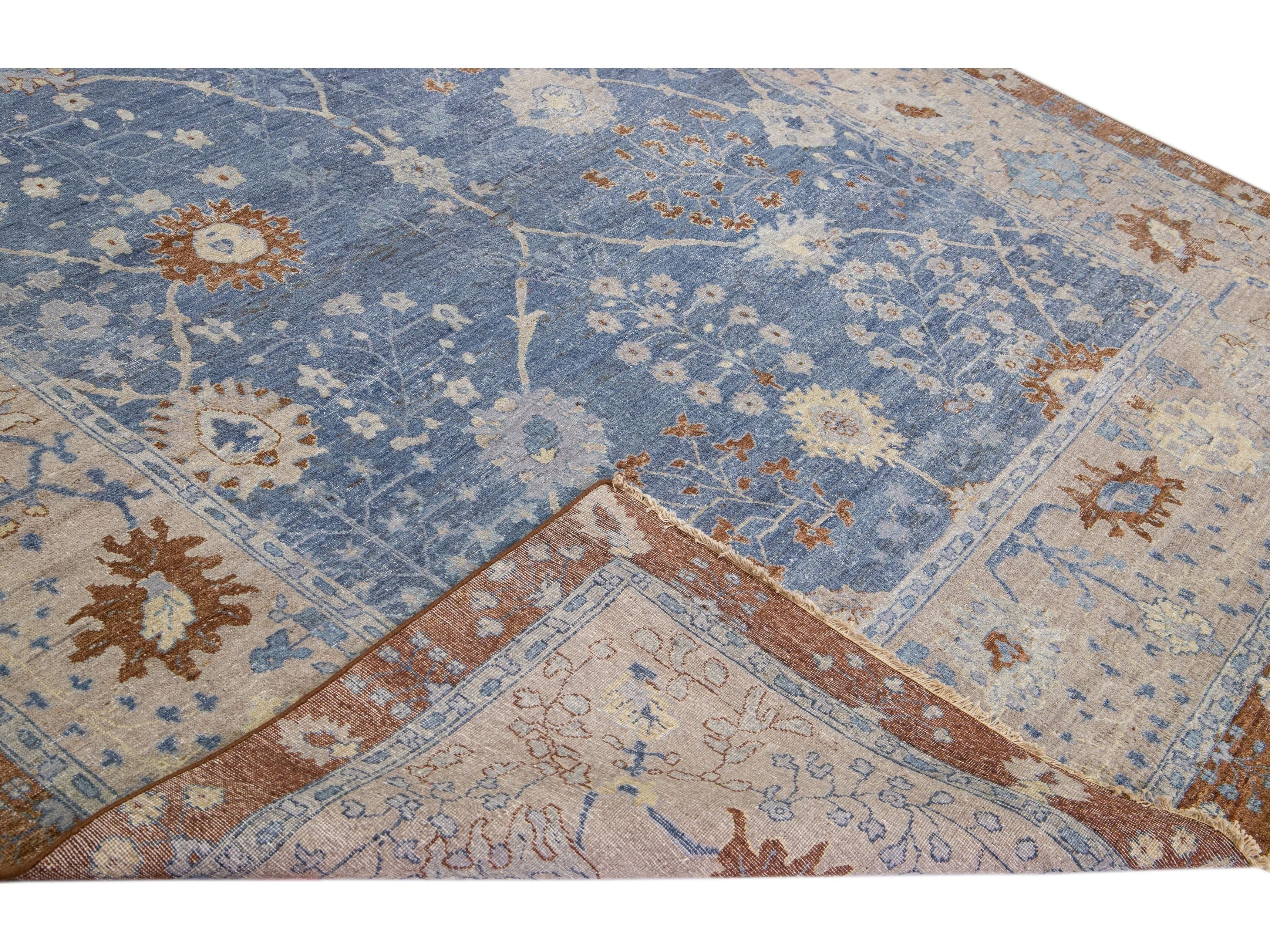 Blue Apadana's Artisan Collection Handmade Allover Designed Wool Rug