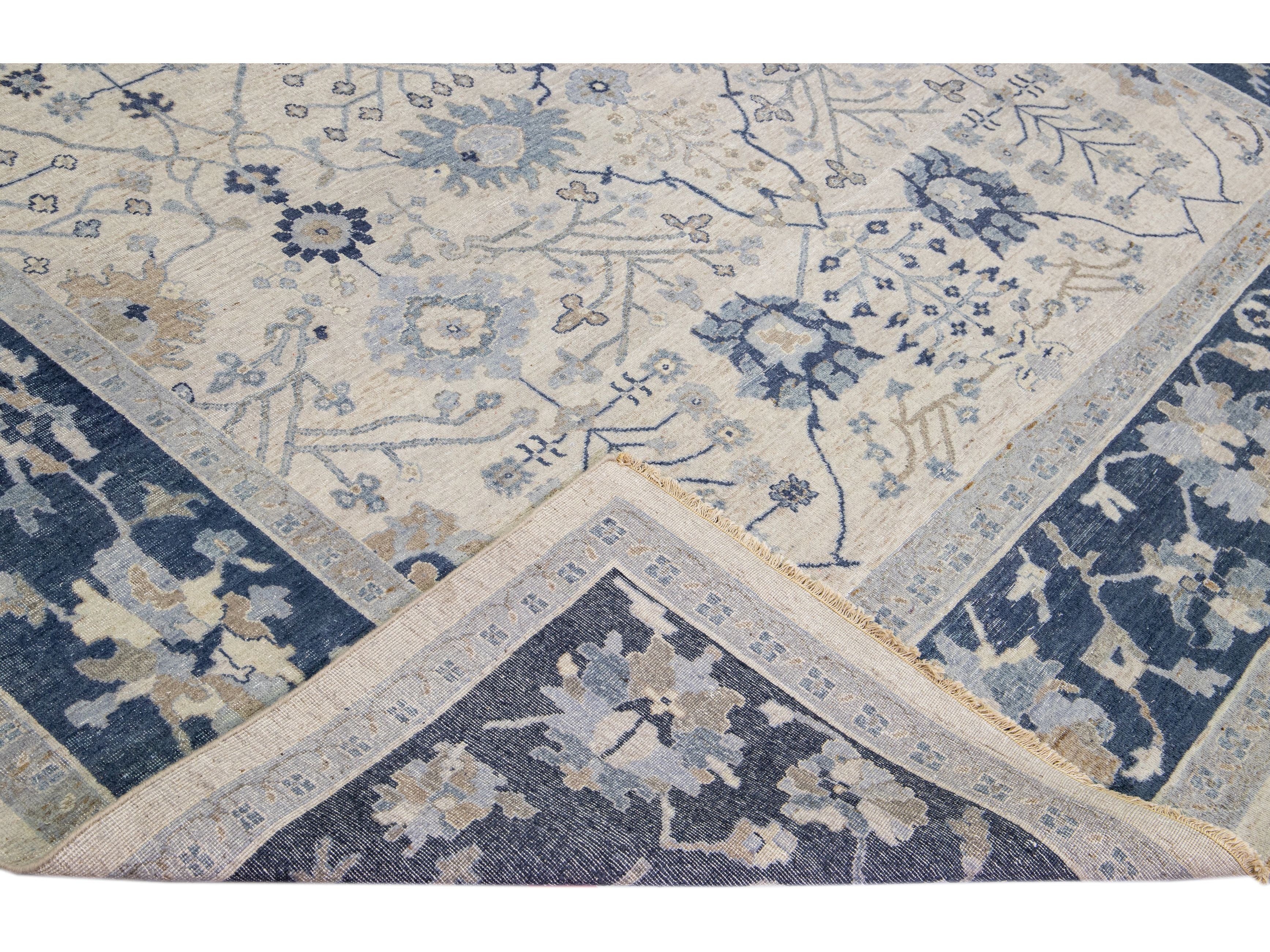 Apadana's Artisan Collection Beige Handmade Floral Pattern Wool Rug