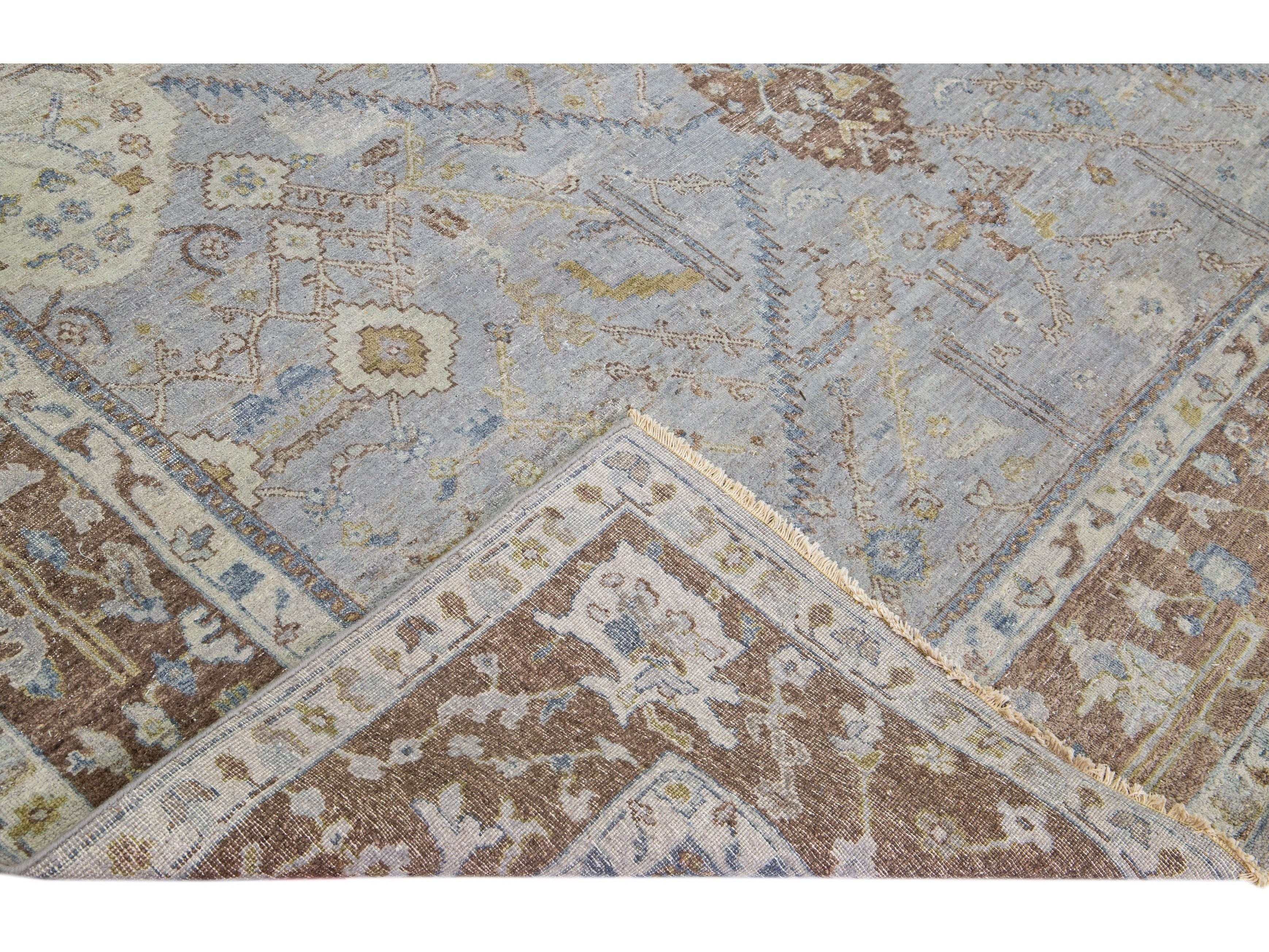 Apadana's Artisan Collection Handmade Floral Gray Wool Rug