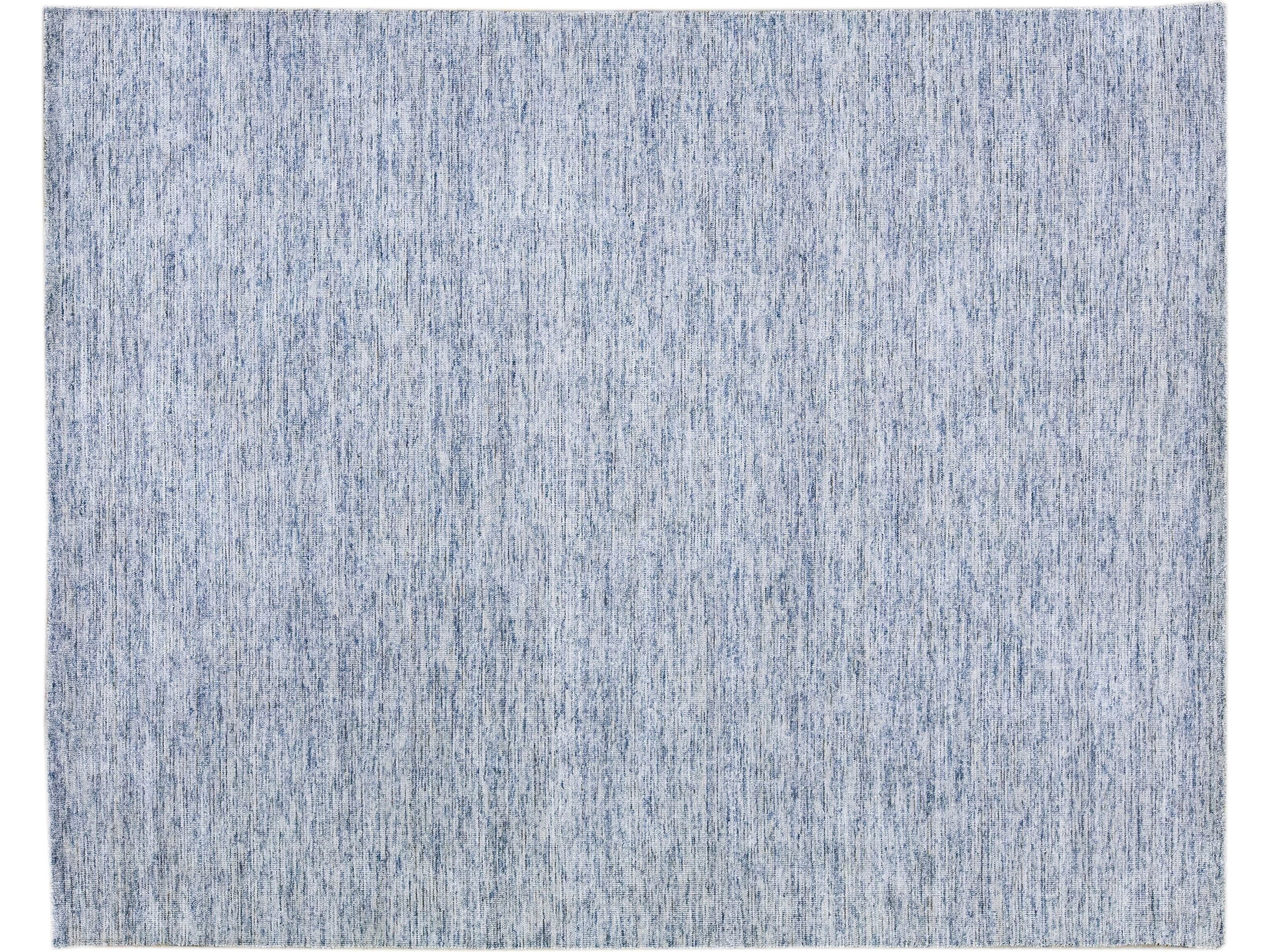 Modern Apadana's Groove Bamboo / Silk Handmade Blue Rug