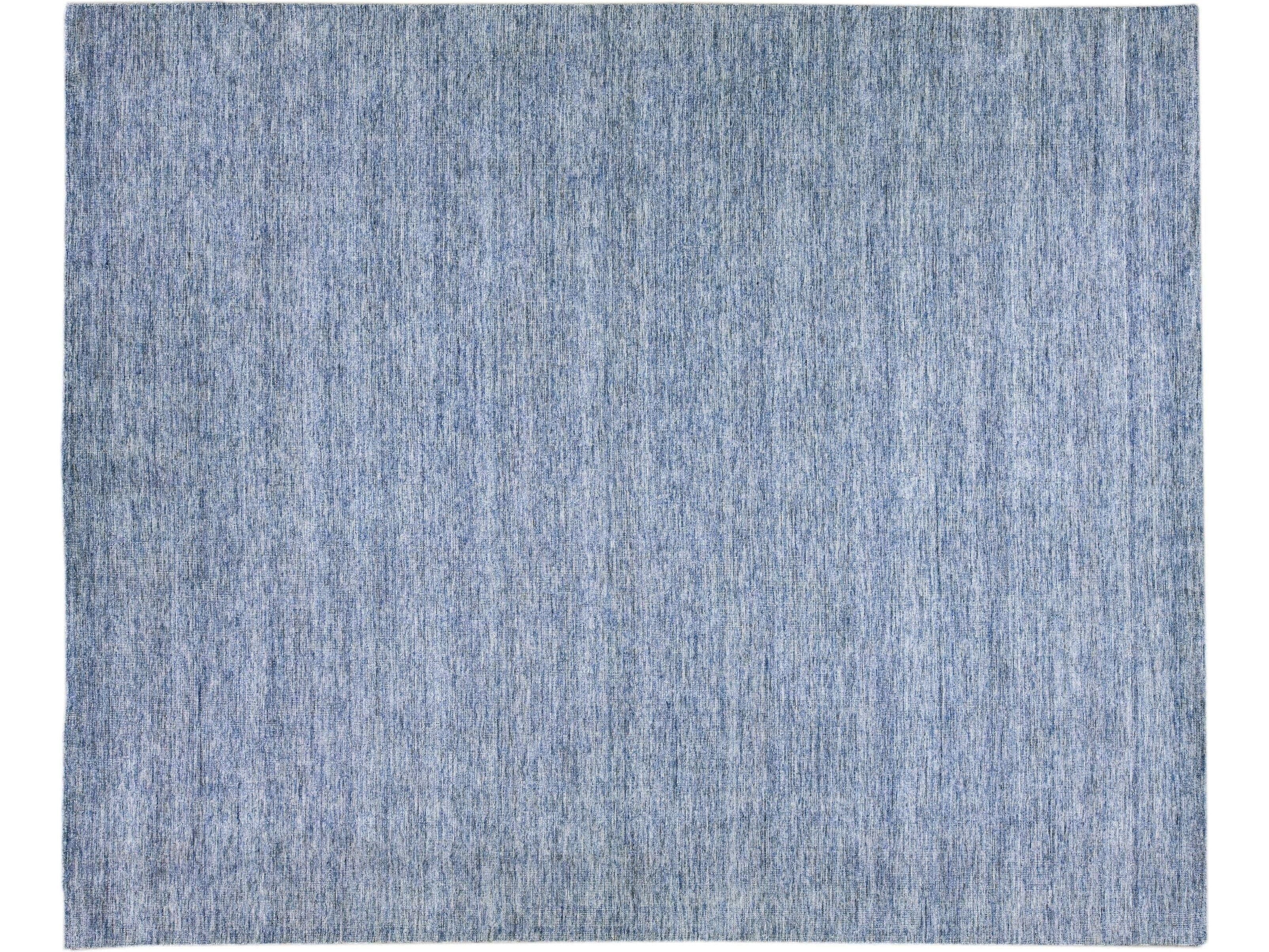 Blue Modern Apadana's Groove Bamboo/Silk Handmade Rug