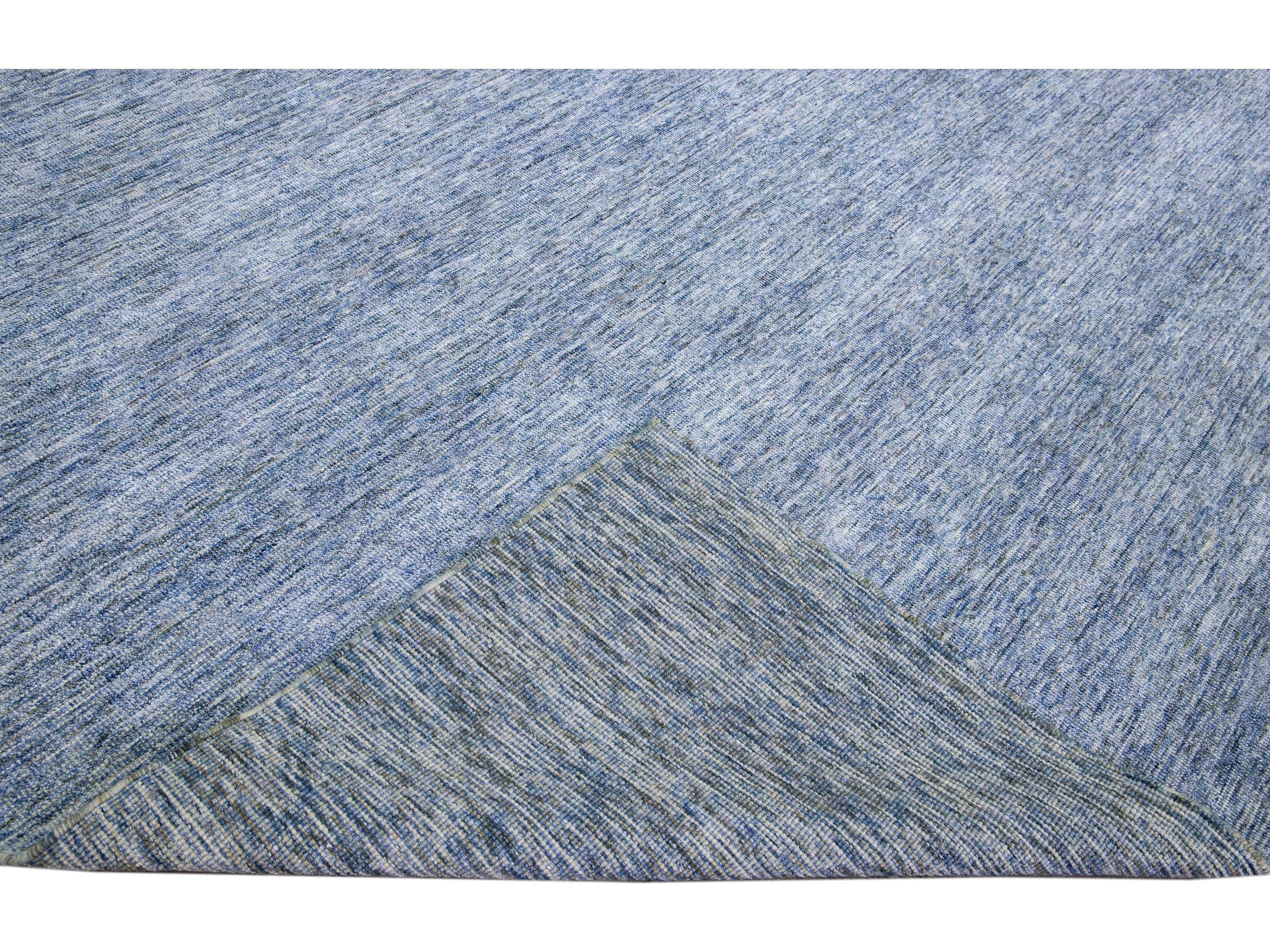 Modern Apadana's Groove Bamboo / Silk Blue Handmade Oversize Rug