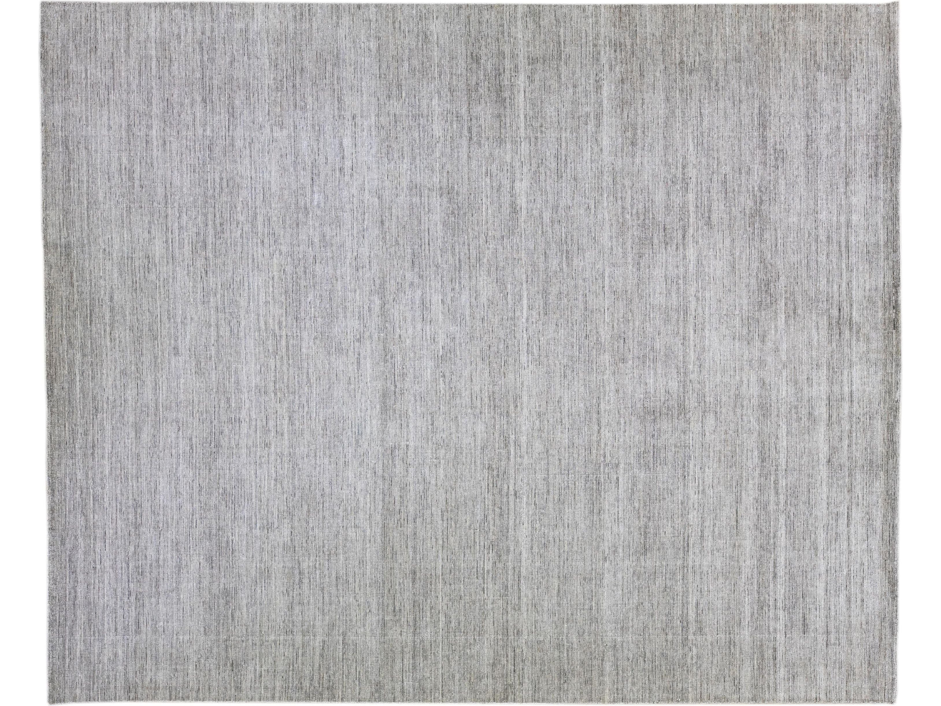 Gray Modern Apadana's Groove Bamboo/Silk Handmade Oversize Rug