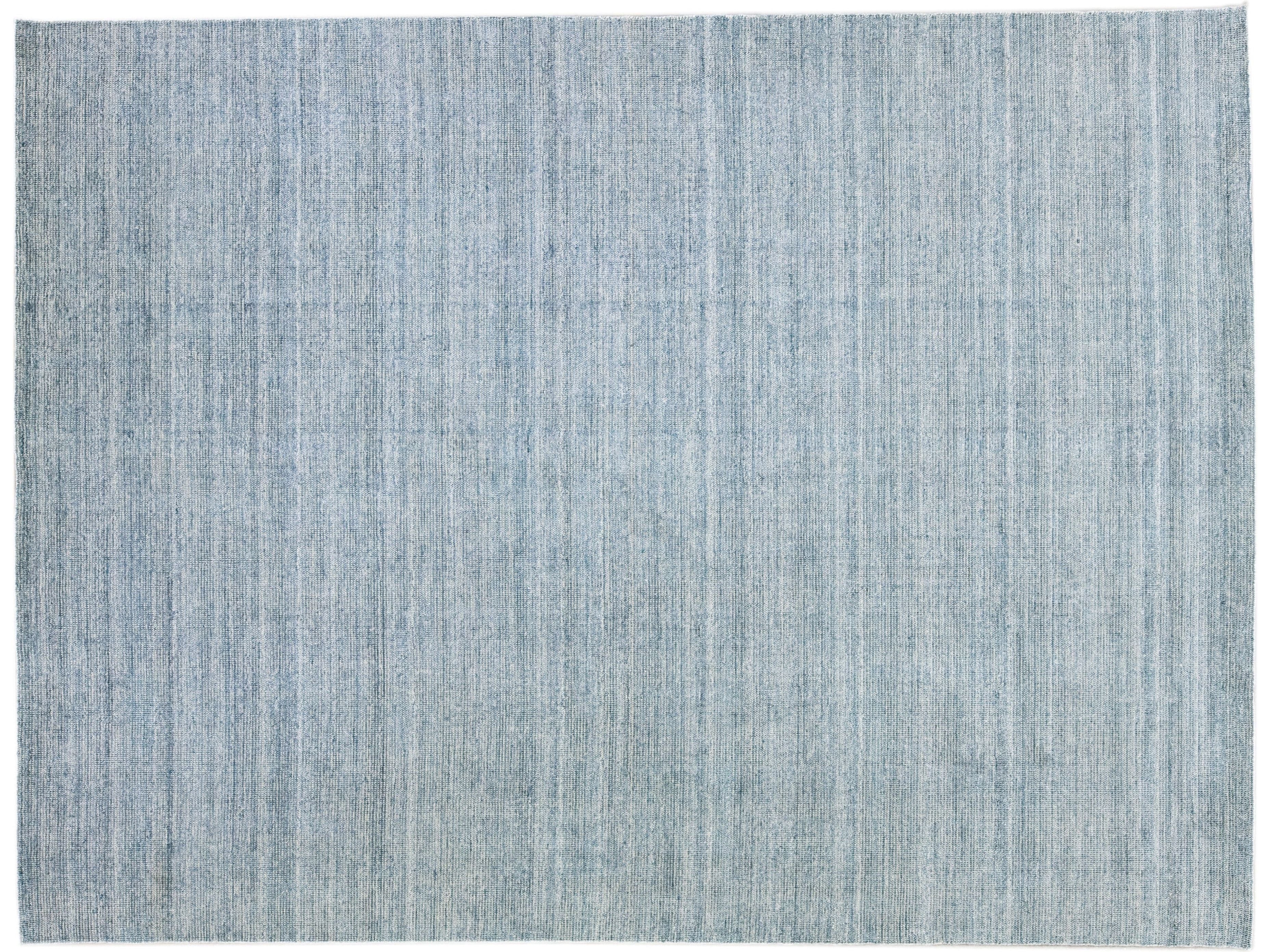 Modern Apadana's Groove Bamboo/Silk Handmade Blue Rug