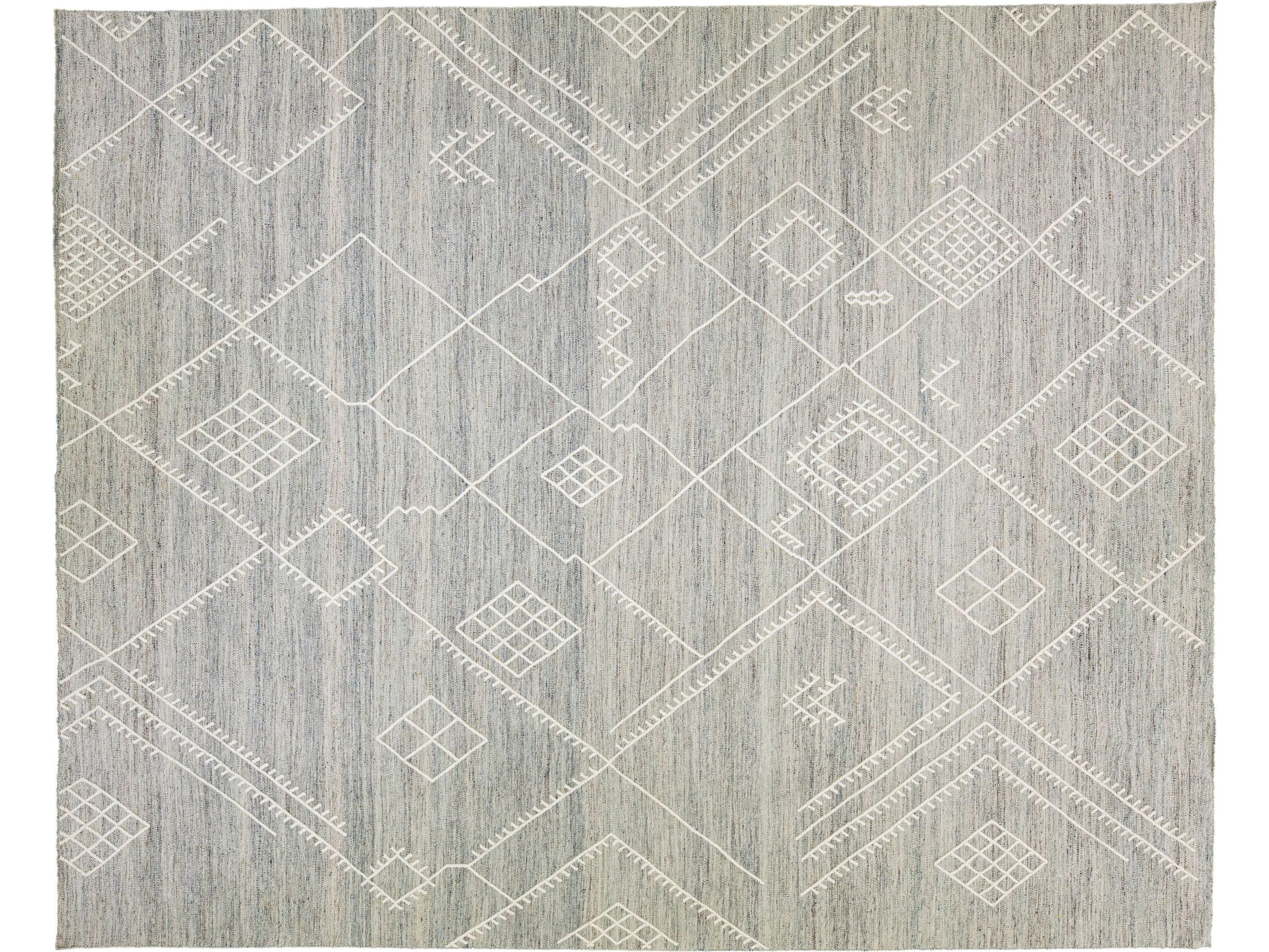 Apadana's Nantucket Collection Grey Flatweave Kilim Coastal Designed Wool Rug