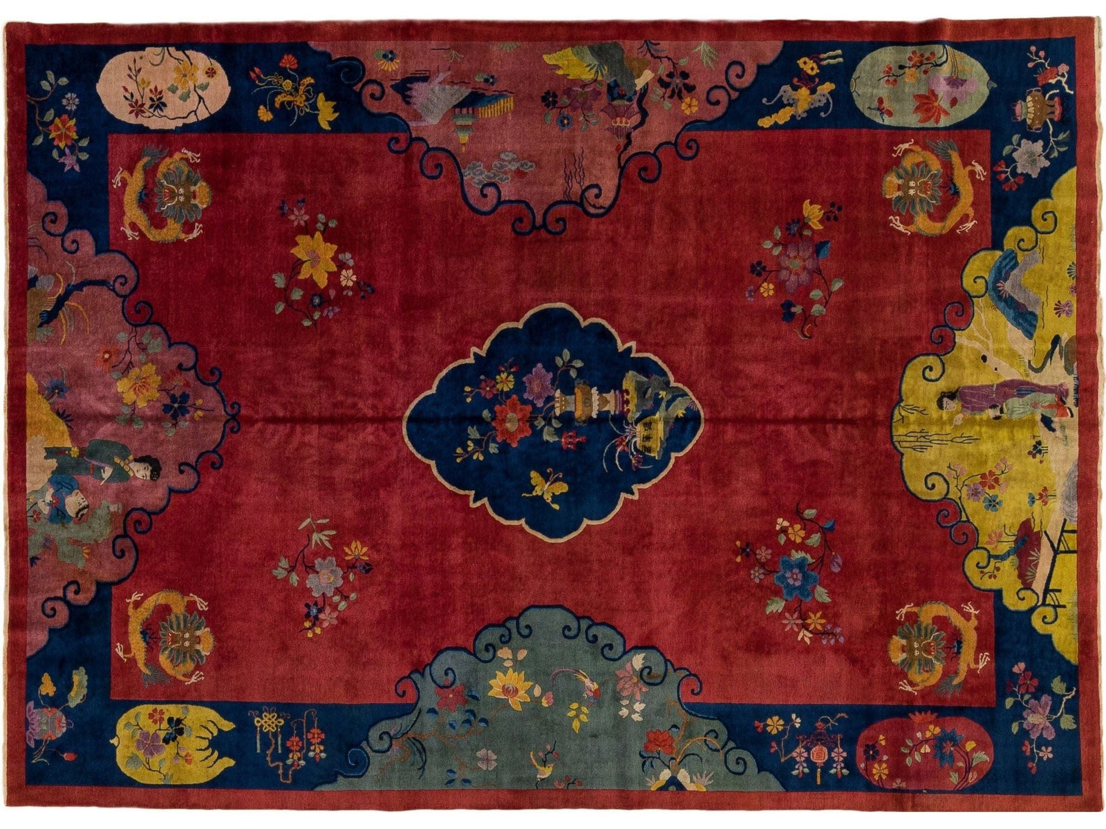 Antique Art Deco Chinese Wool Rug 10 X 14