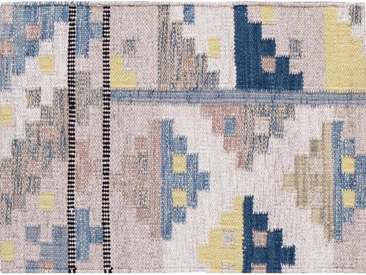 Beige And Blue Wool Kilim Custom Rug