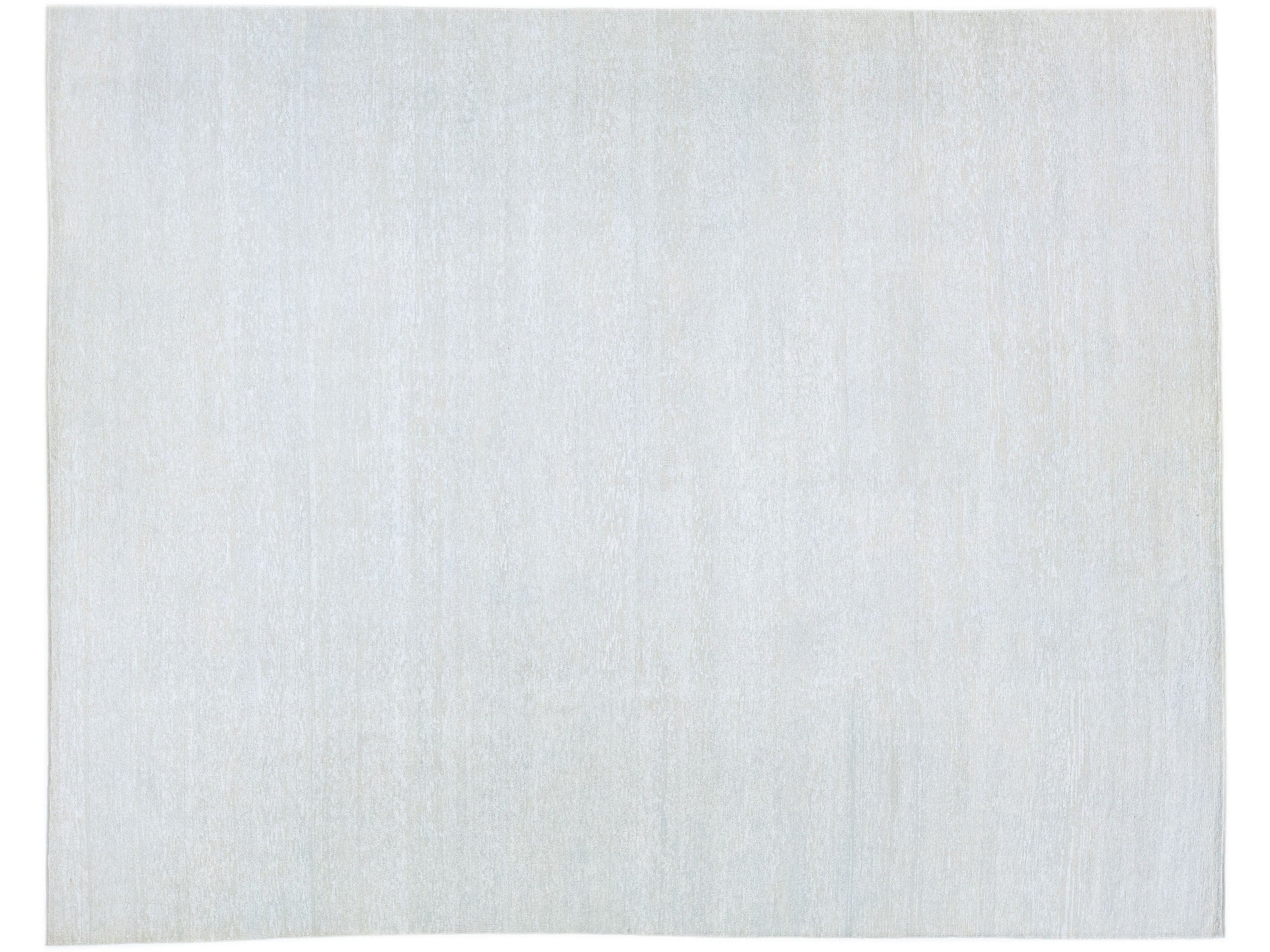 Ivory Modern Minimalist Style Handmade Oversize Wool & Silk Rug