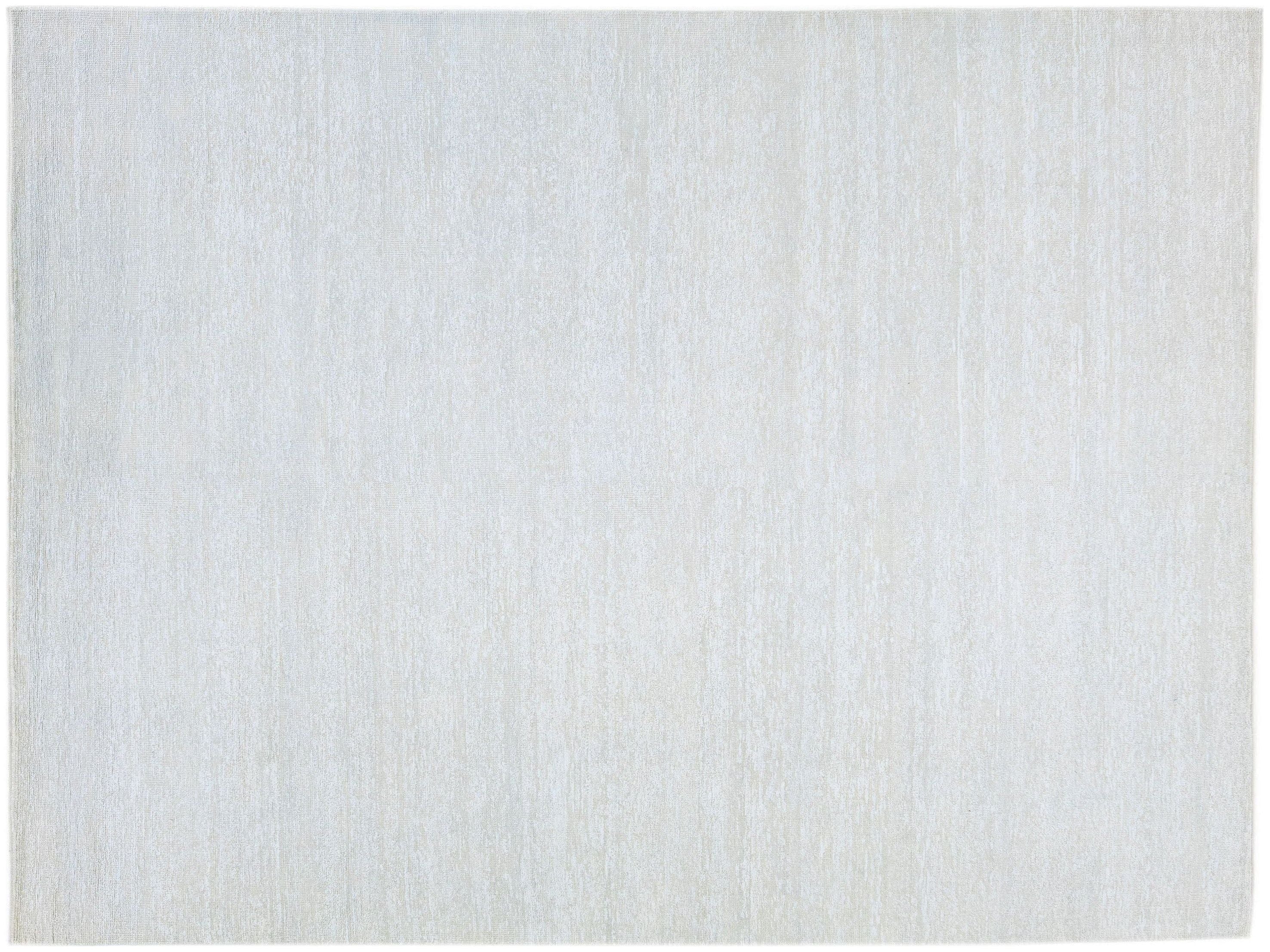 Modern Minimalist Style Ivory Handmade Wool & Silk Rug