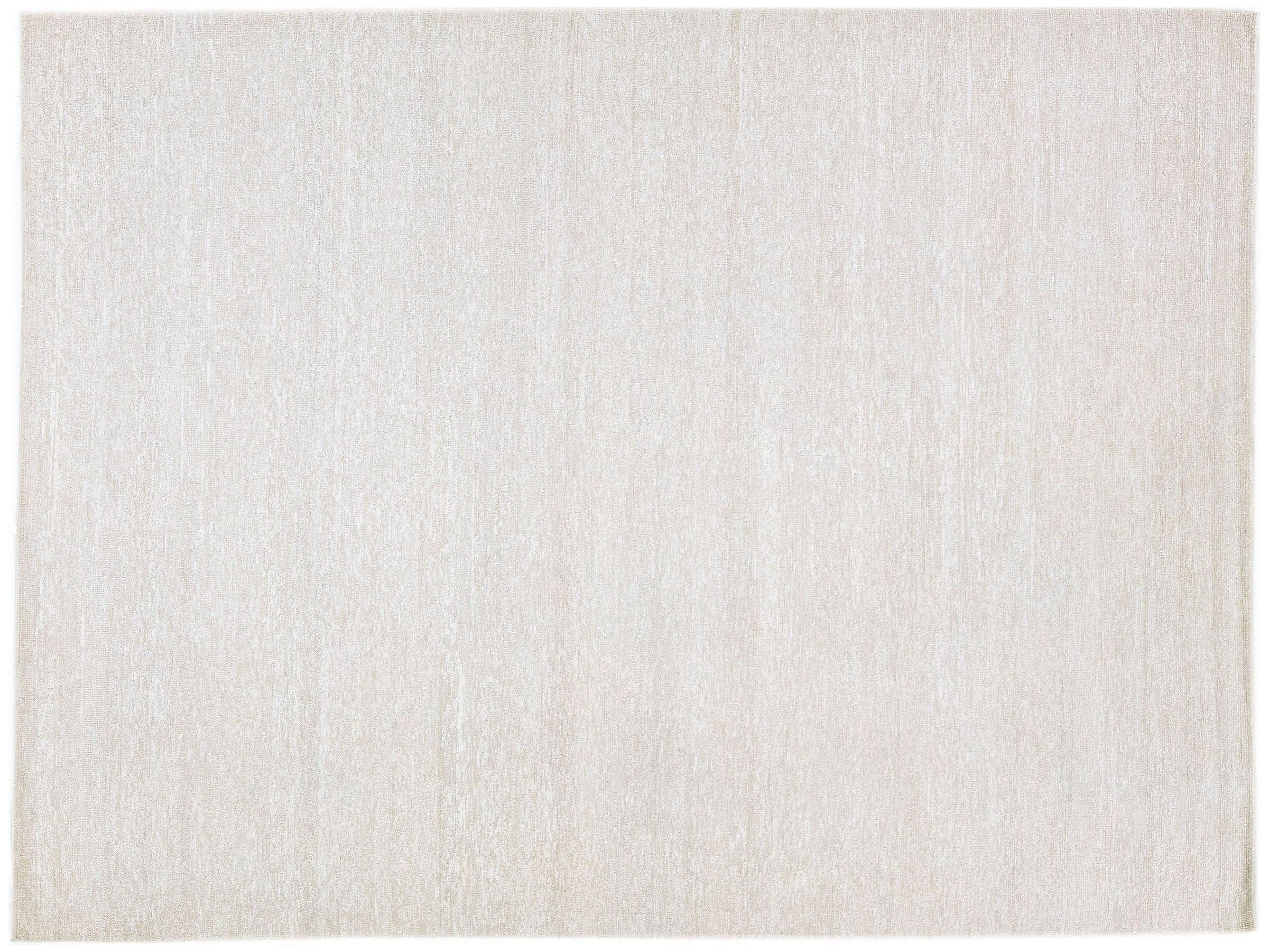 Beige Modern Minimalist Style Handmade Room Size Wool & Silk Rug