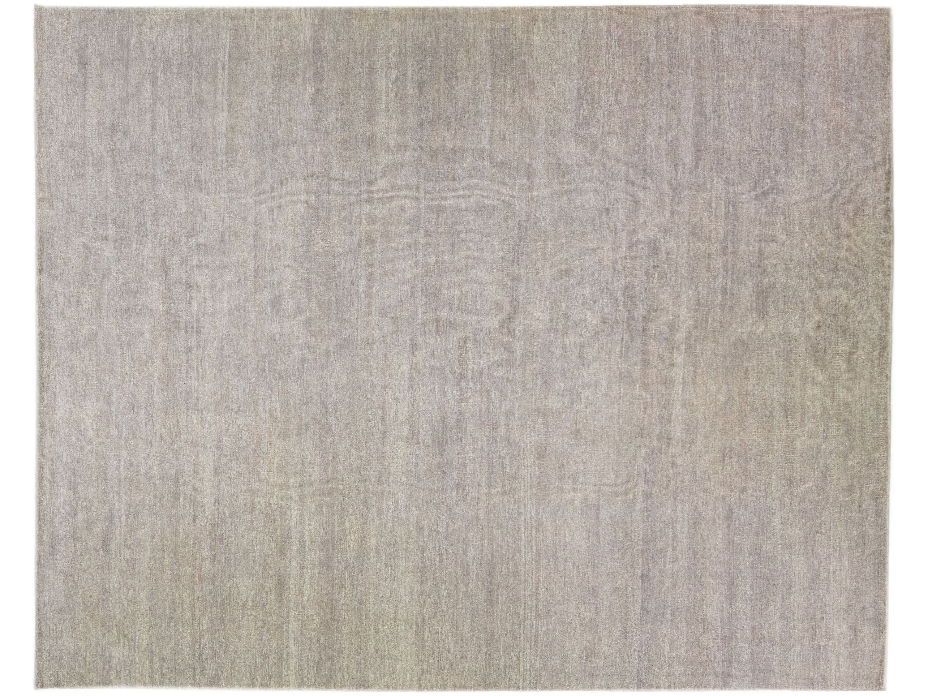 Comtemporary Solid Beige Handmade Oversize Wool & Silk Rug