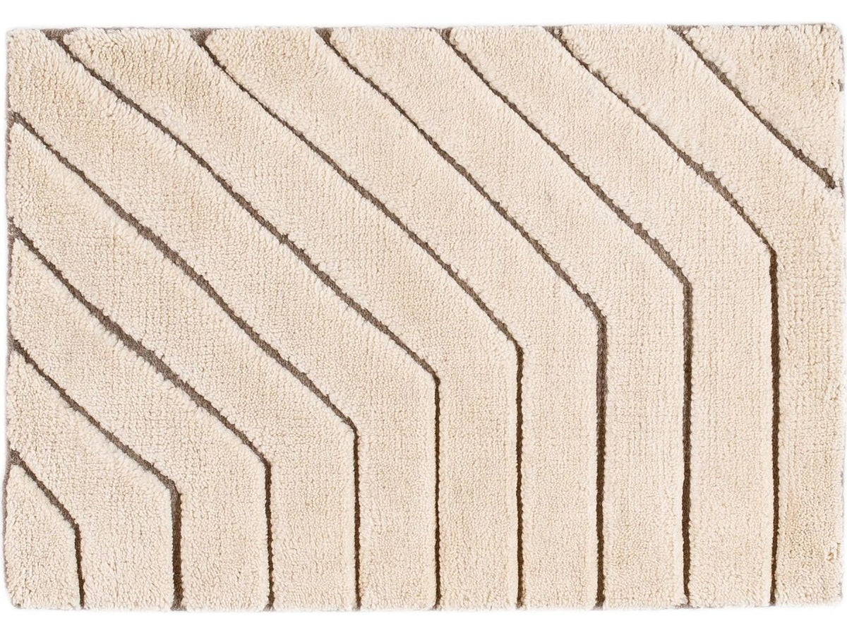 Ivory And Brown Textured Wool Custom Rug