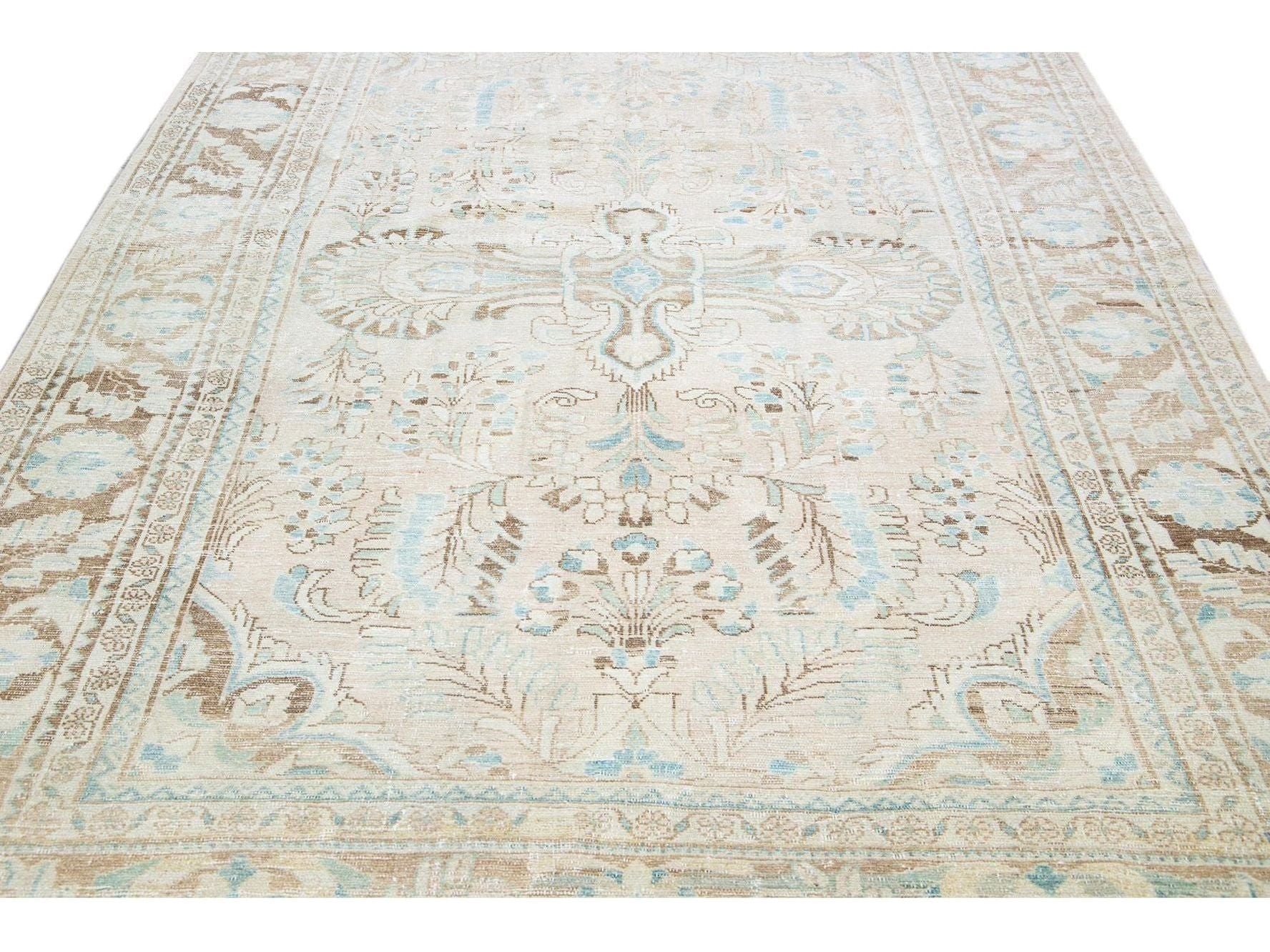 Antique Mahal Handmade Medallion Motif Beige Wool Rug