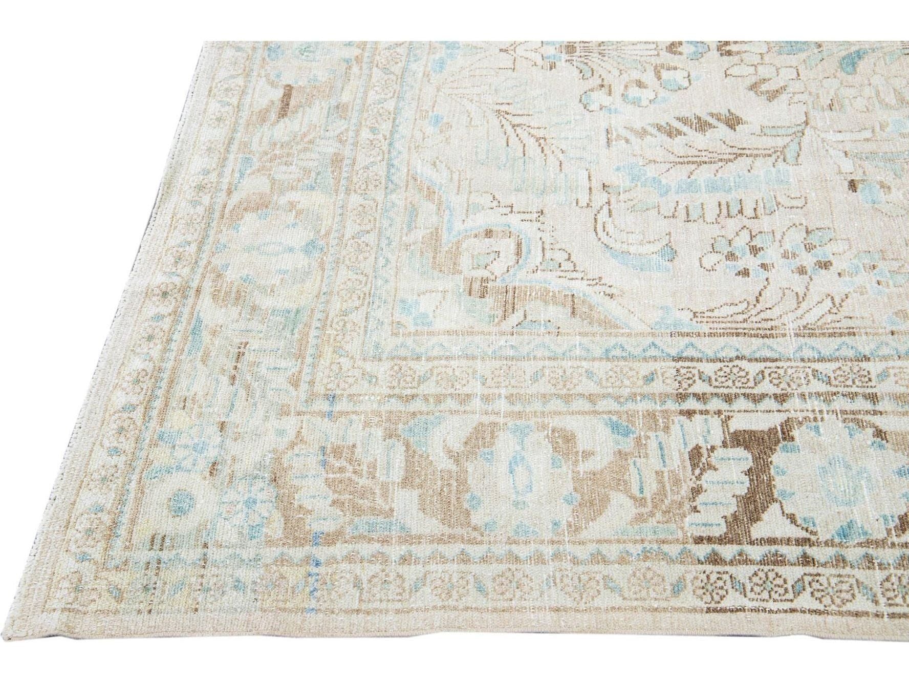 Antique Mahal Handmade Medallion Motif Beige Wool Rug
