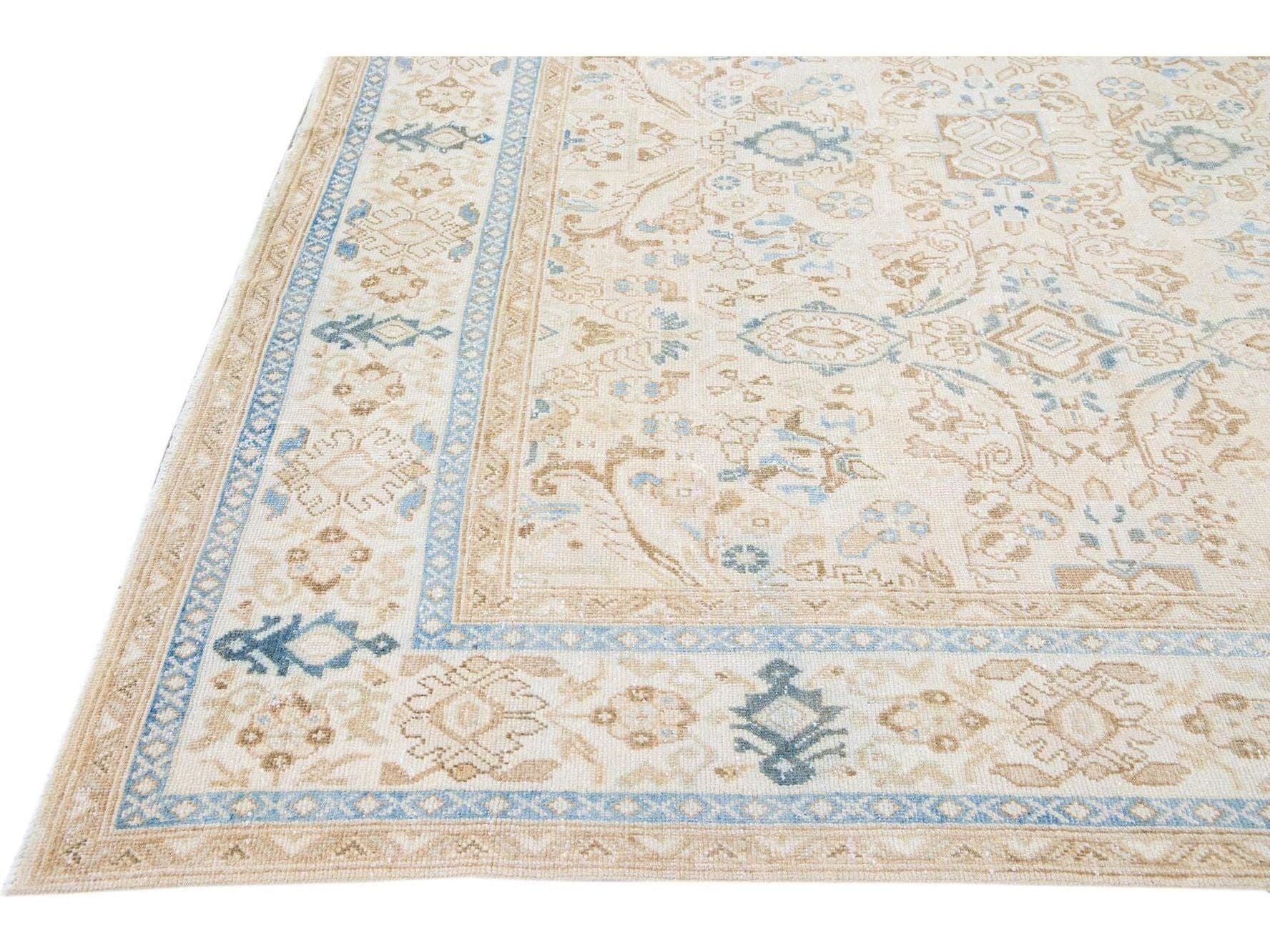 Beige Antique Mahal Handmade Floral Motif Wool Rug