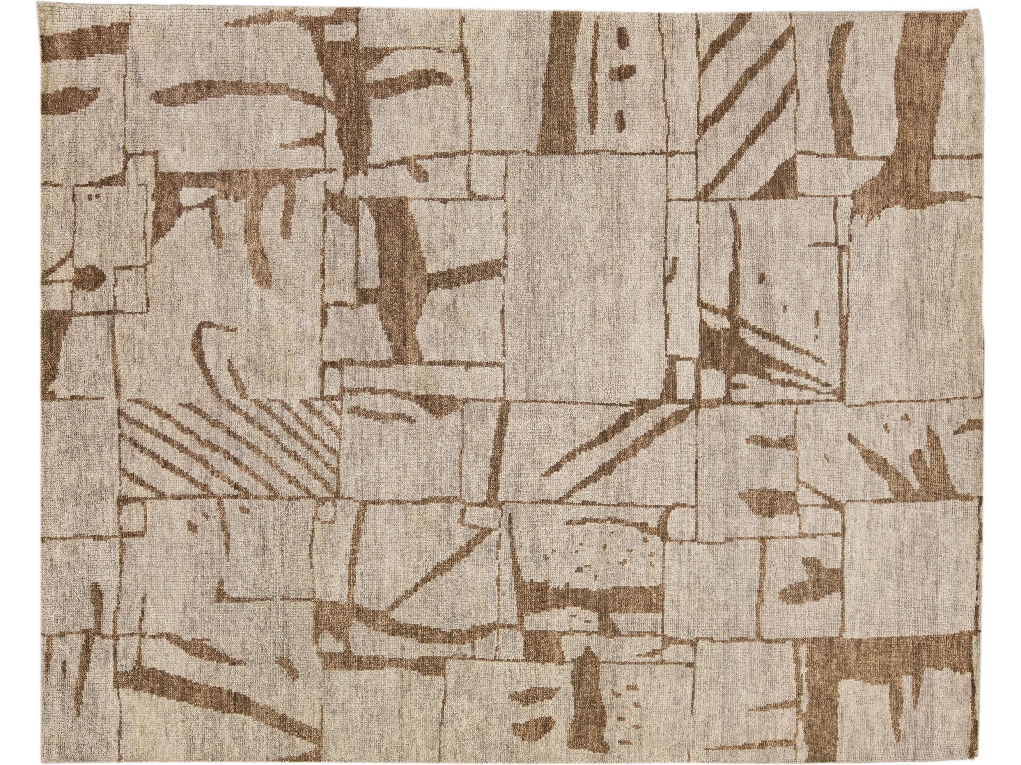 Contemporary Texture Handmade Designed Tan Wool Rug
