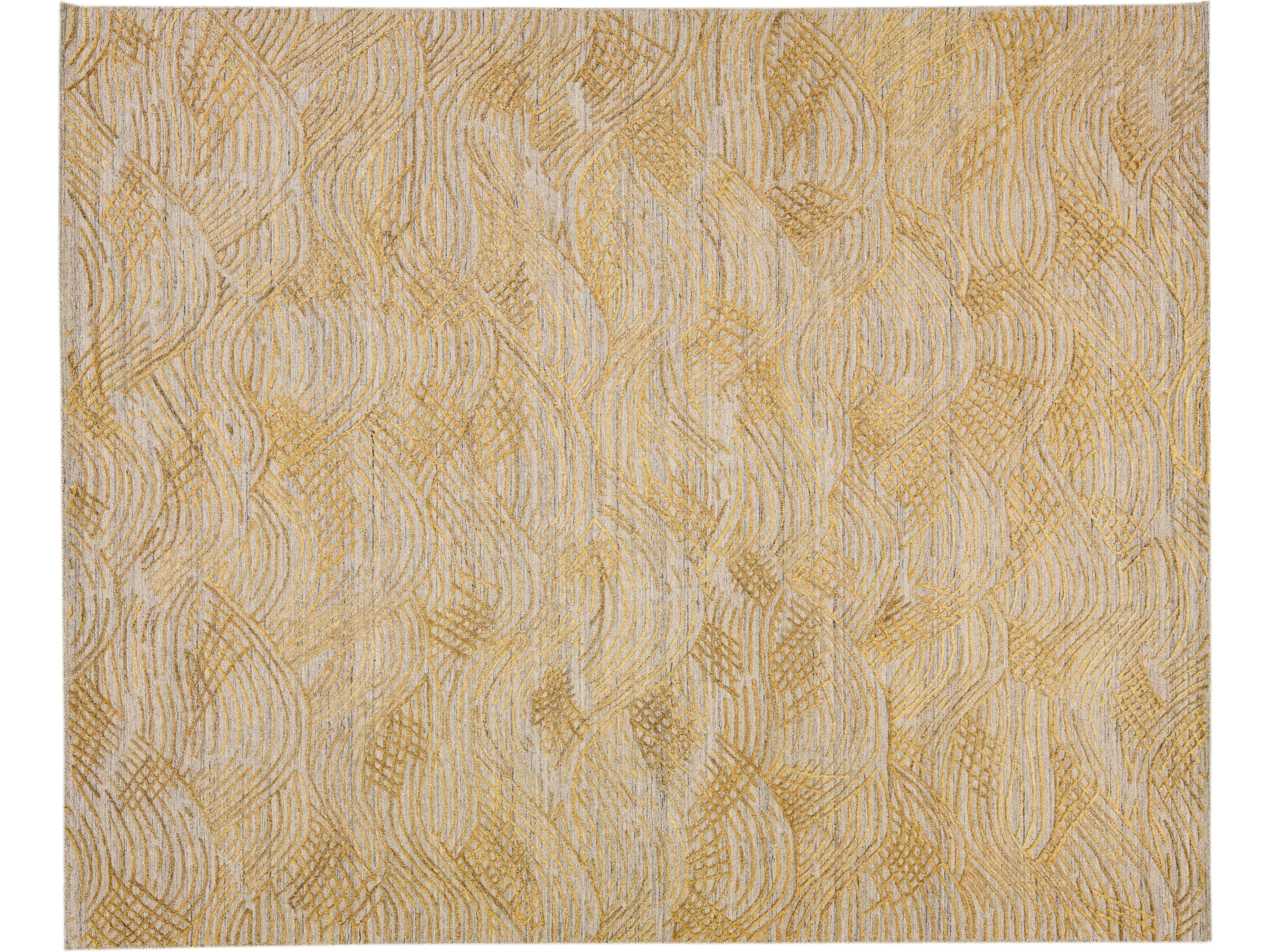 Contemporary Gold Texture Handmade Wool & Viscose Rug