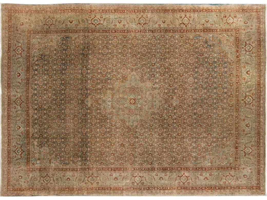 Early 20th Century Green Antique Tabriz Wool Rug 9 X 12