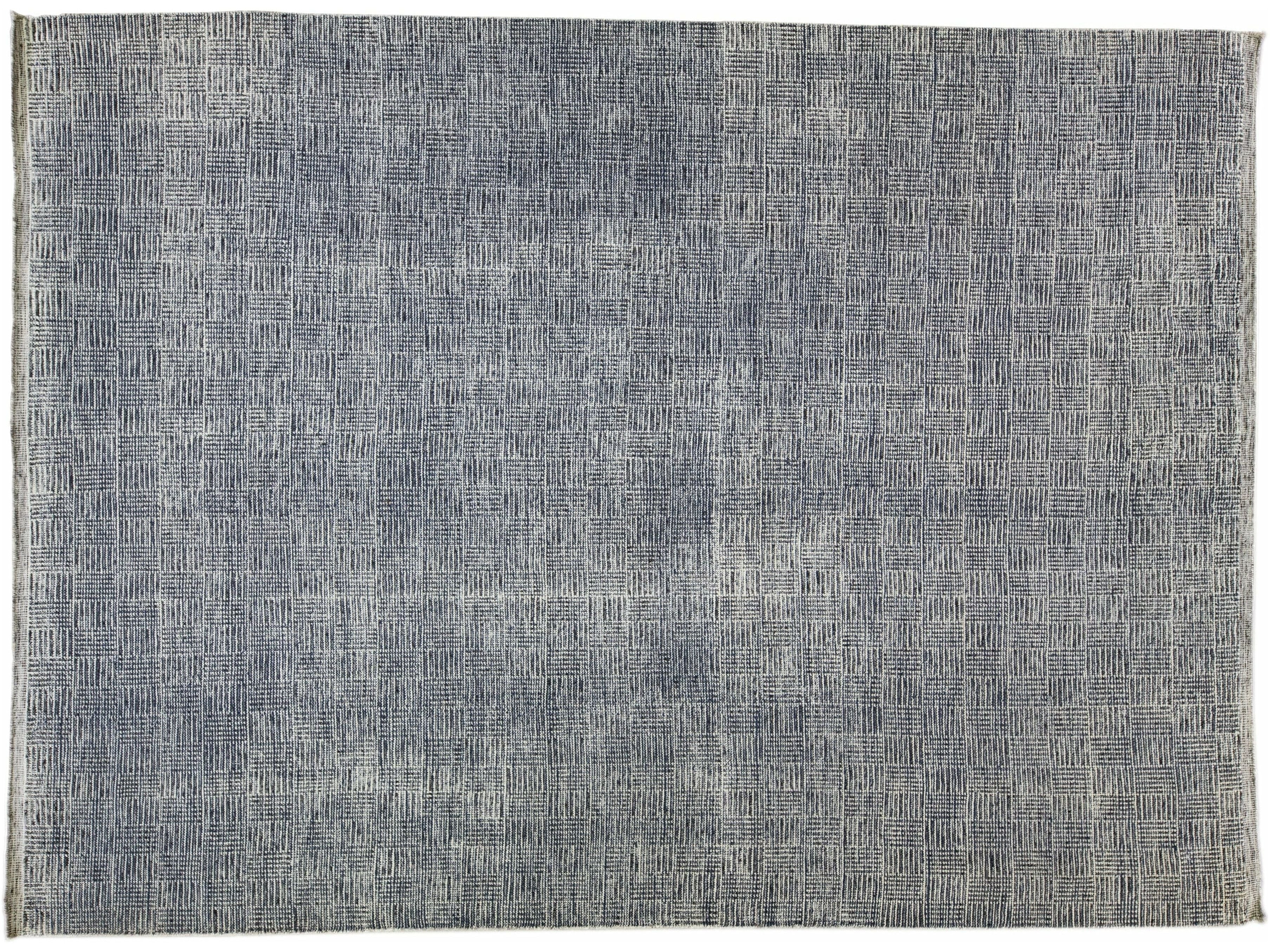Gray Modern Apadana's Safi Collection Handmade Allover Geometric Wool Rug